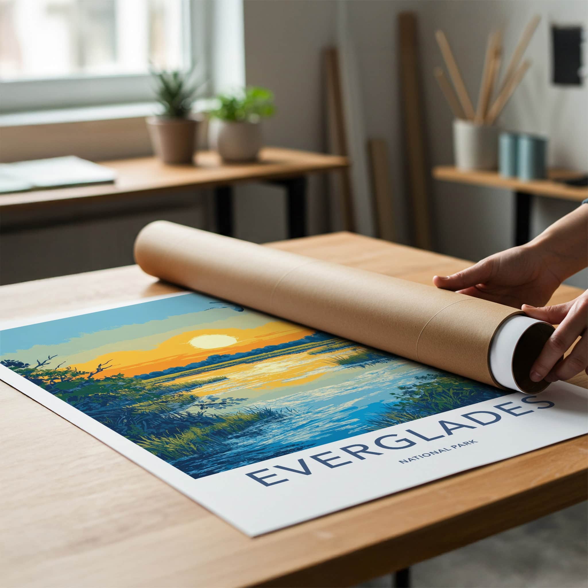 Everglades Poster - Florida Travel Art - Vibrant Marsh Sunset Home Decor