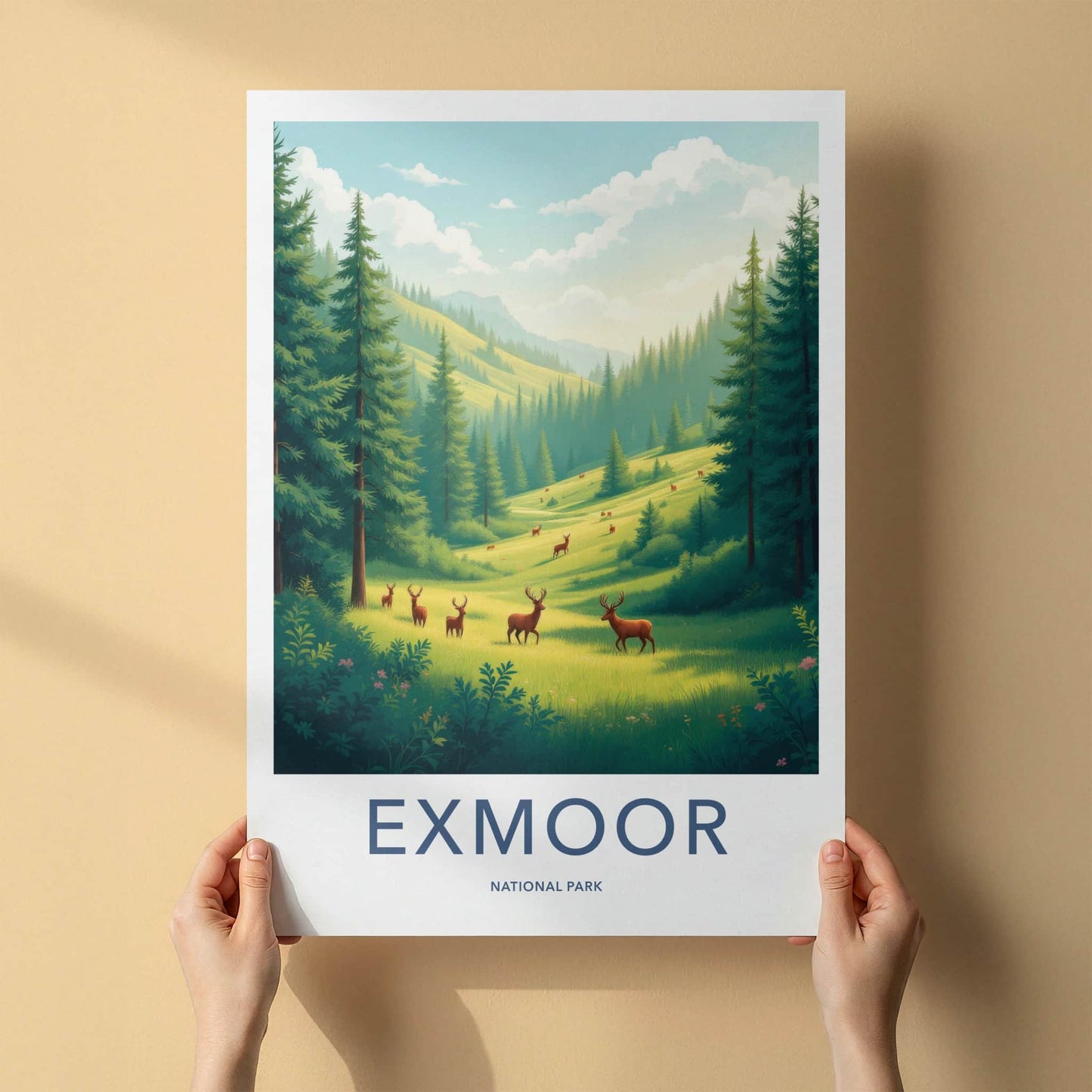 Exmoor National Park Poster - England Travel Art - Deer Mountain Valley Home Decor