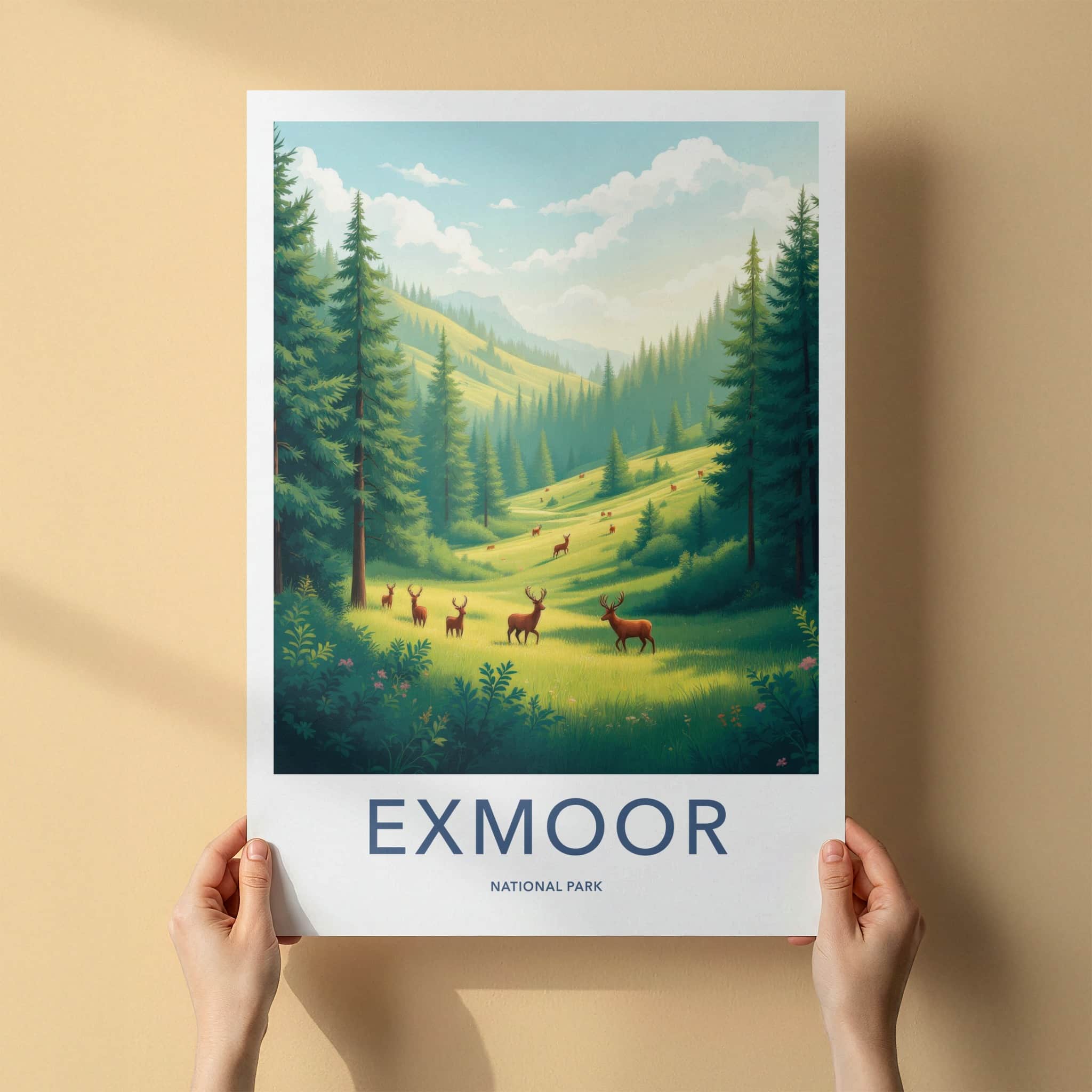 Exmoor National Park Poster - England Travel Art - Deer Mountain Valley Home Decor