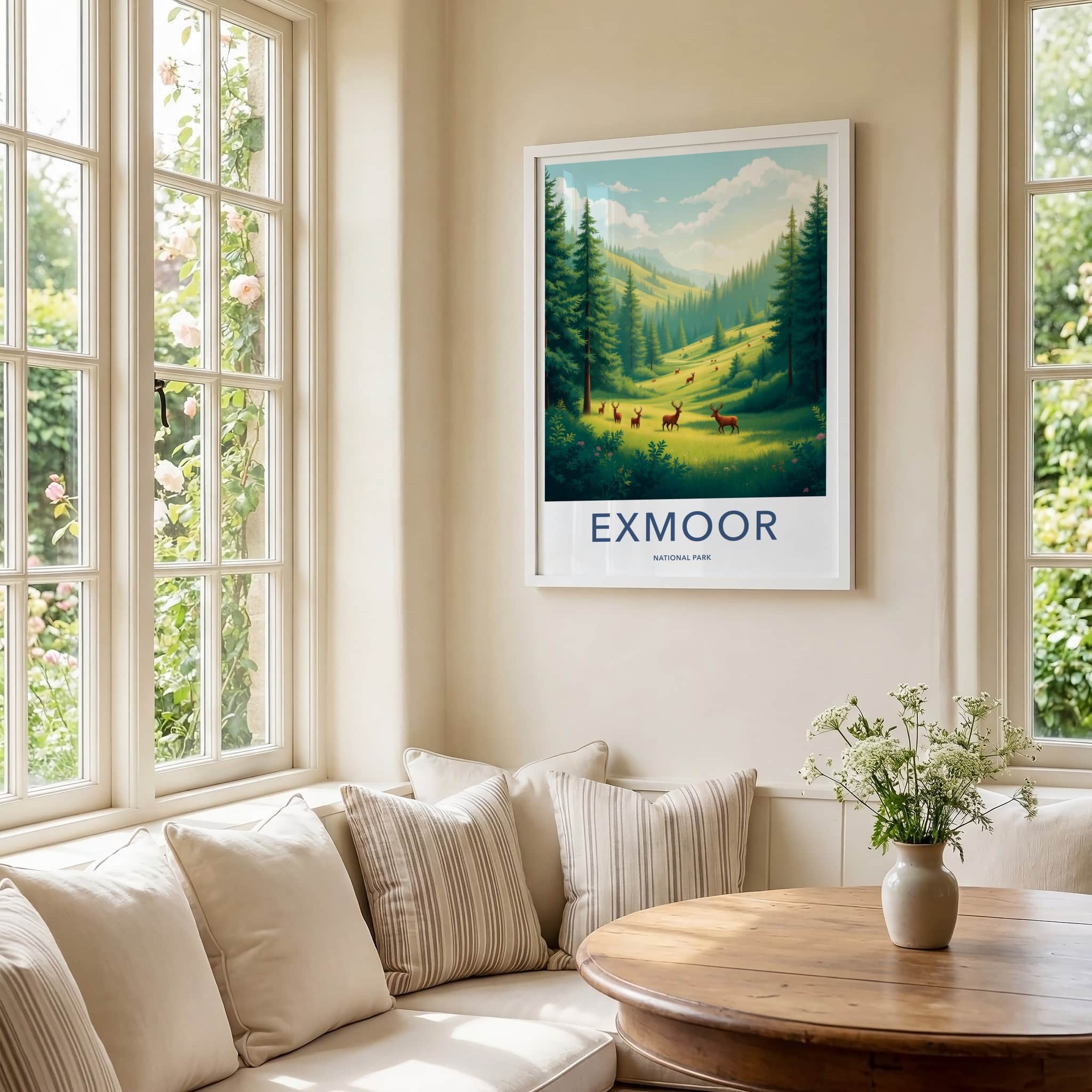 Exmoor National Park Poster - England Travel Art - Deer Mountain Valley Home Decor
