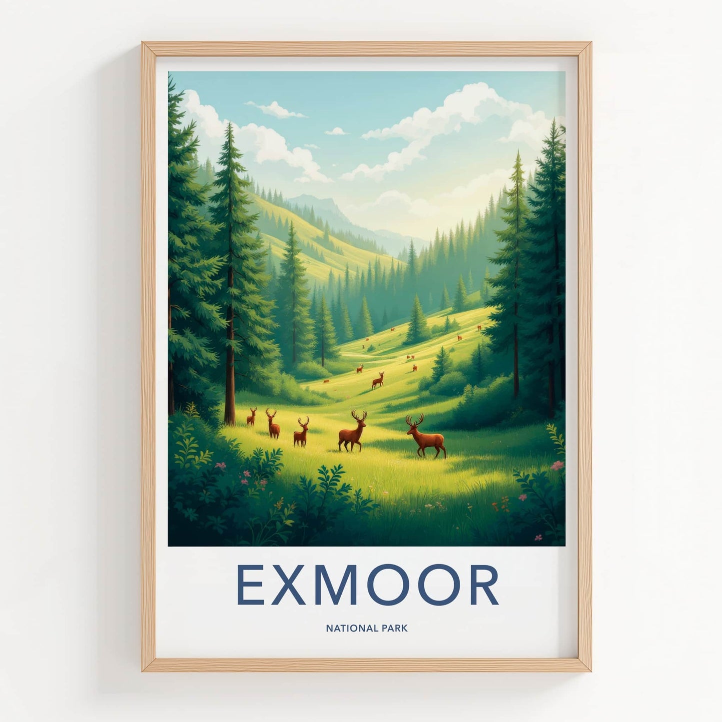 Exmoor National Park Poster - England Travel Art - Deer Mountain Valley Home Decor