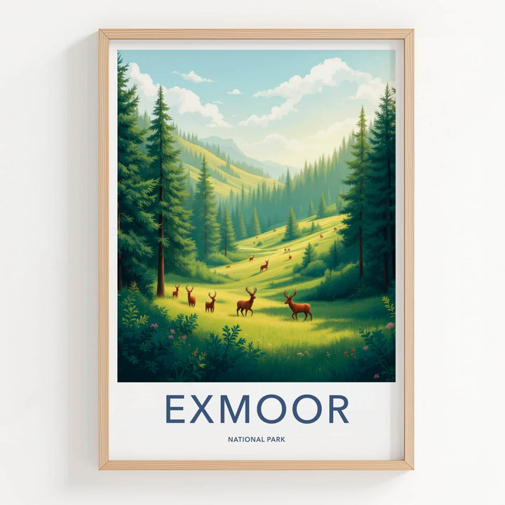 Exmoor National Park Poster - England Travel Art - Deer Mountain Valley Home Decor