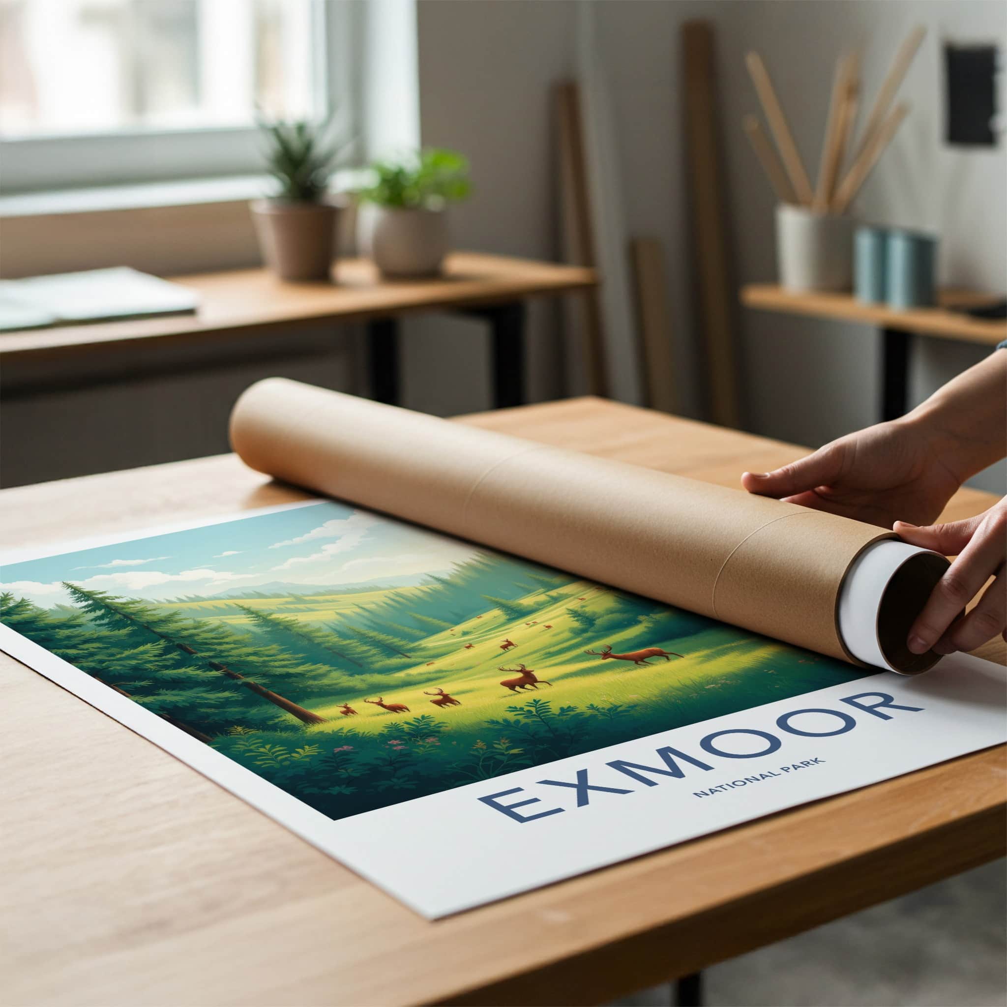 Exmoor National Park Poster - England Travel Art - Deer Mountain Valley Home Decor