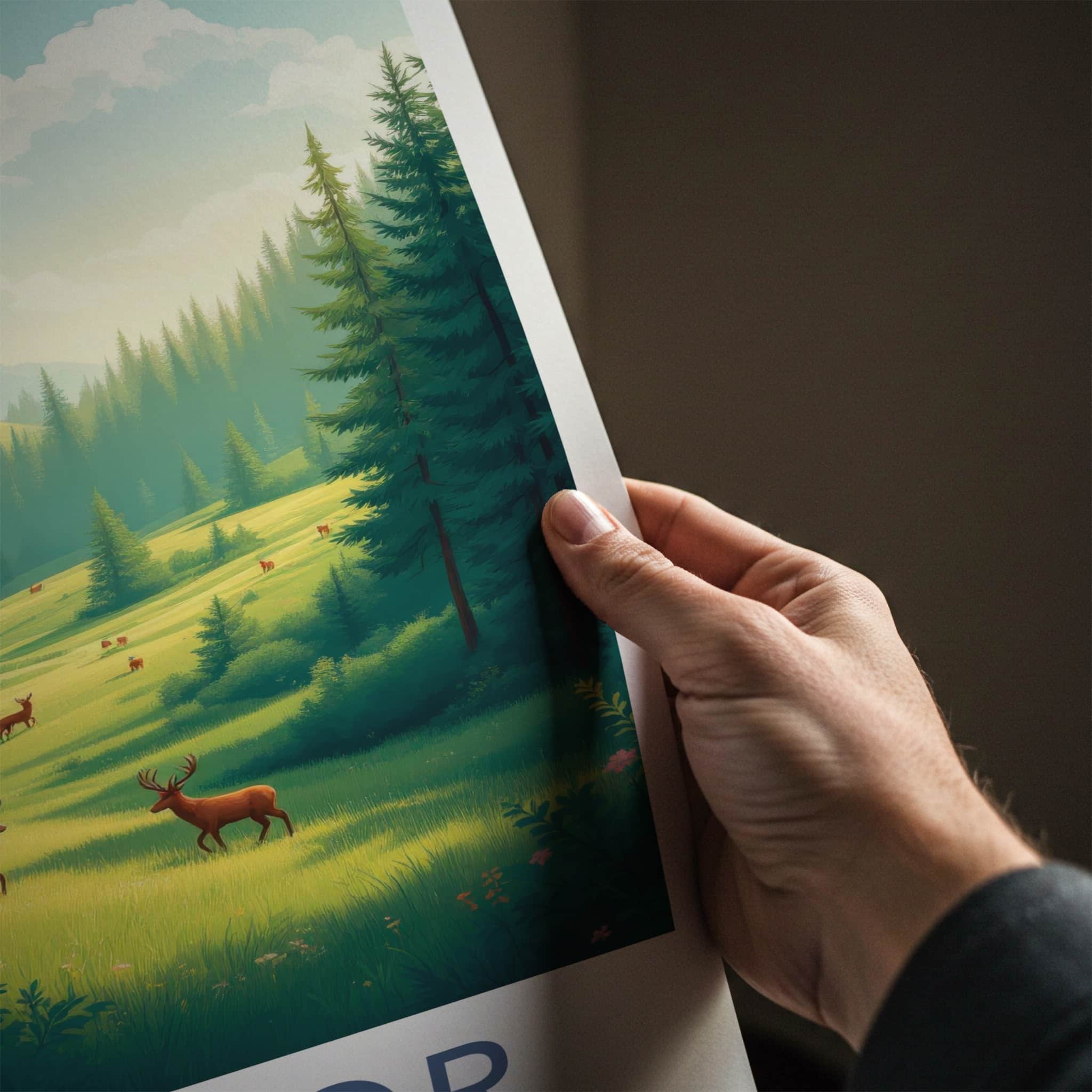 Exmoor National Park Poster - England Travel Art - Deer Mountain Valley Home Decor