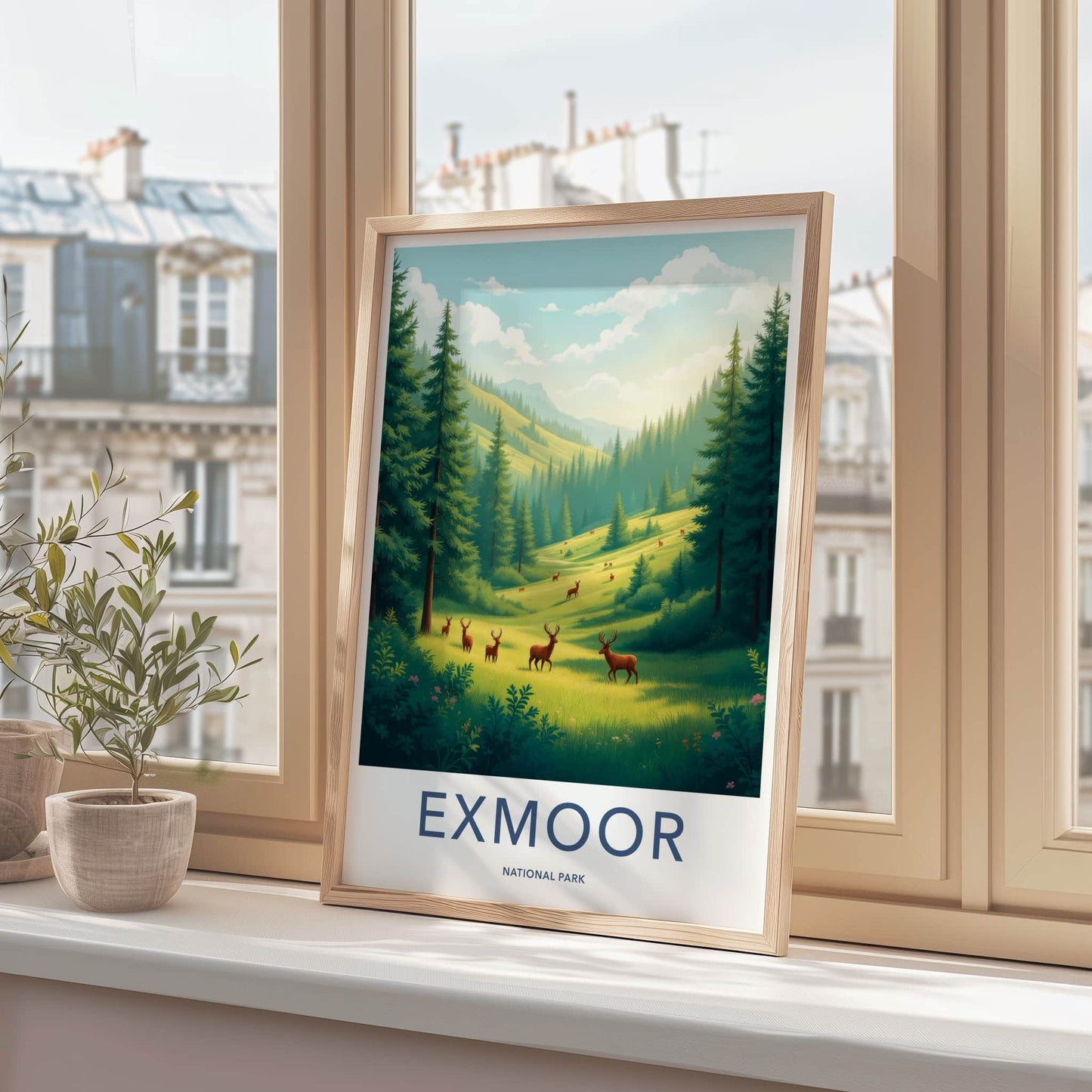 Exmoor National Park Poster - England Travel Art - Deer Mountain Valley Home Decor
