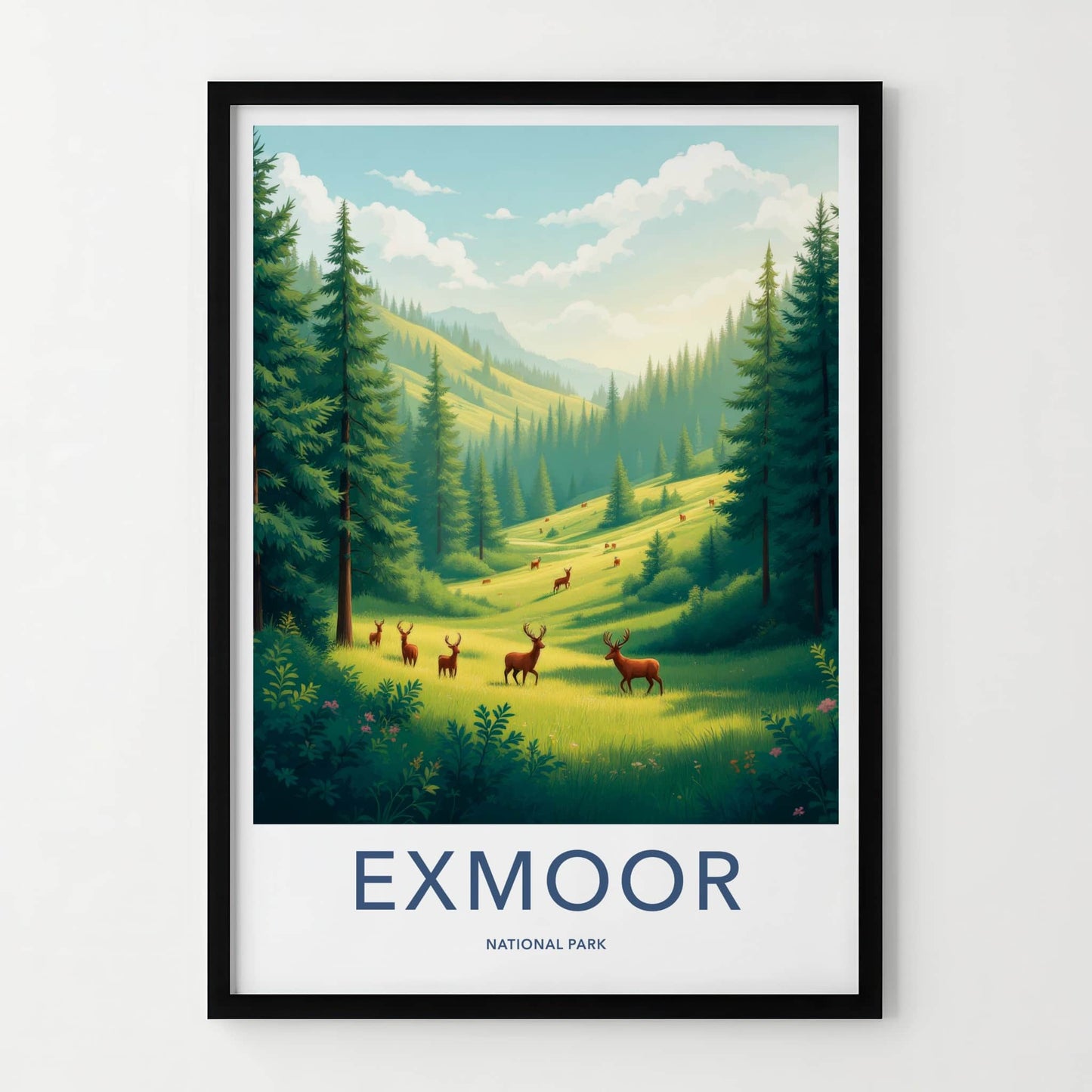 Exmoor National Park Poster - England Travel Art - Deer Mountain Valley Home Decor