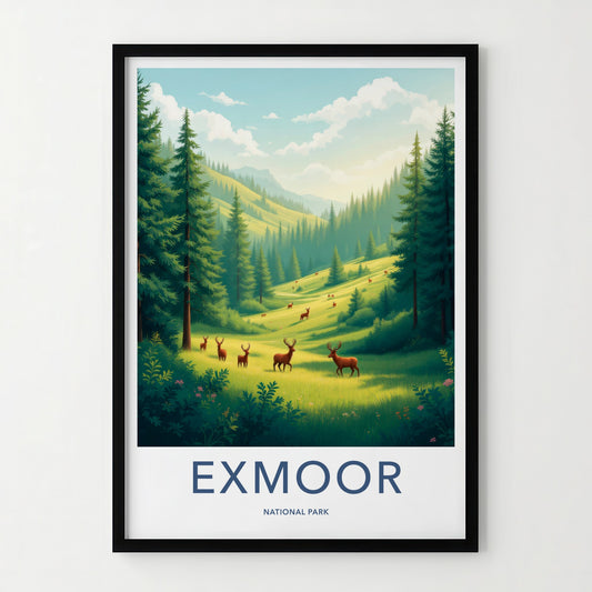 Exmoor National Park Poster - England Travel Art - Deer Mountain Valley Home Decor