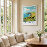 Exmoor National Park Poster - United Kingdom Fine Art - Grazing Horses Cliffs Gift