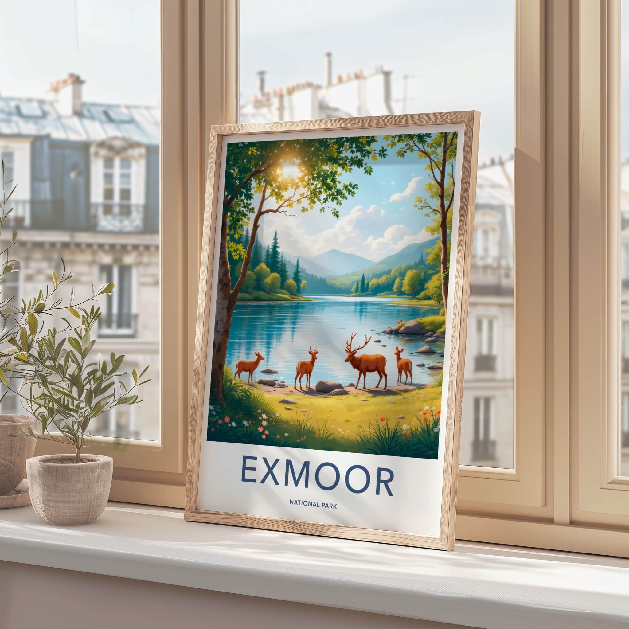 Exmoor National Park Poster - United Kingdom Fine Art - Mountain Lake Deer Home Art