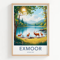 Exmoor National Park Poster - United Kingdom Fine Art - Mountain Lake Deer Home Art