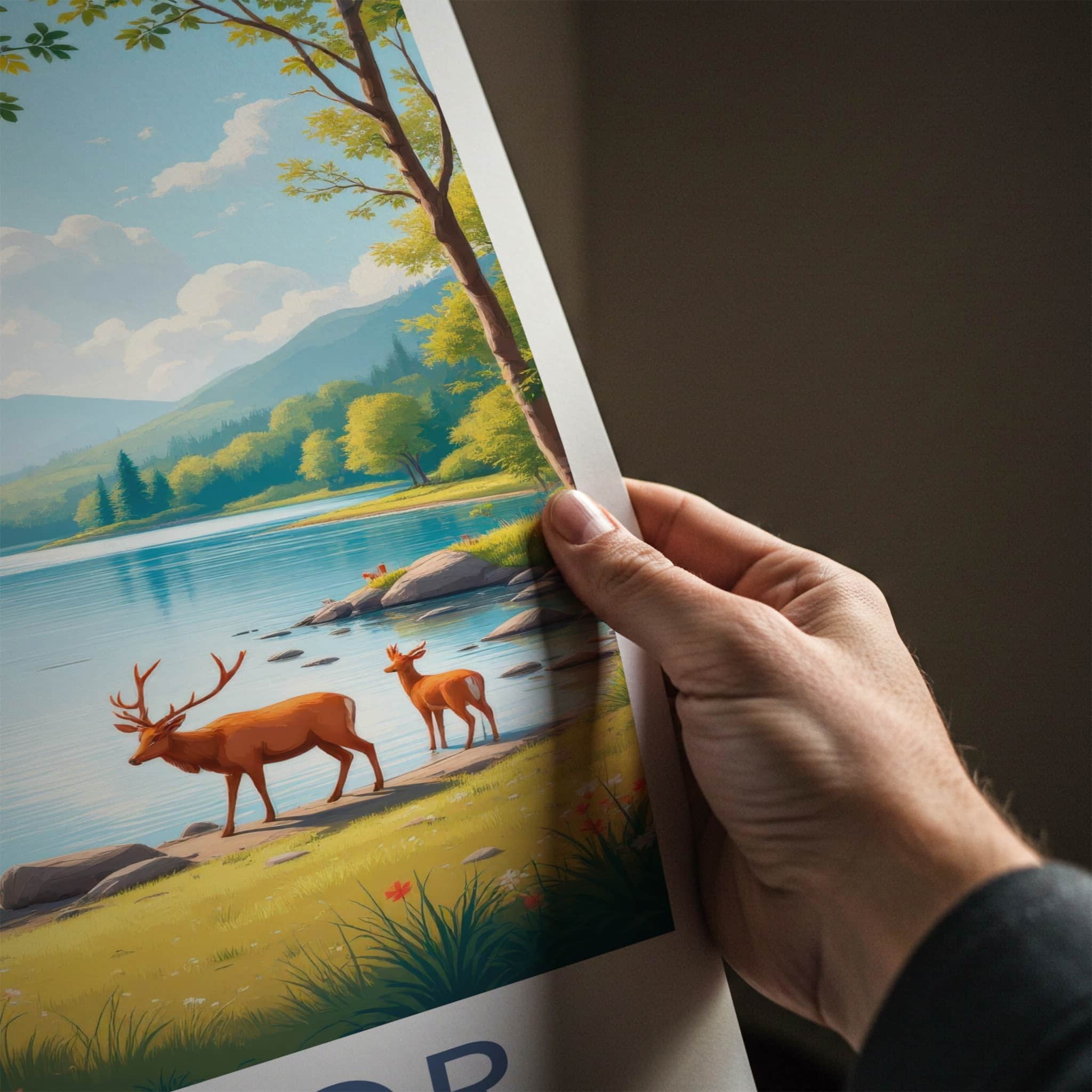 Exmoor National Park Poster - United Kingdom Fine Art - Mountain Lake Deer Home Art