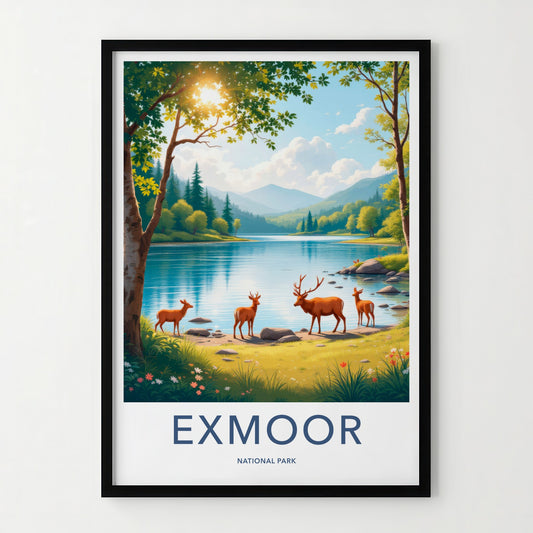 Exmoor National Park Poster - United Kingdom Fine Art - Mountain Lake Deer Home Art