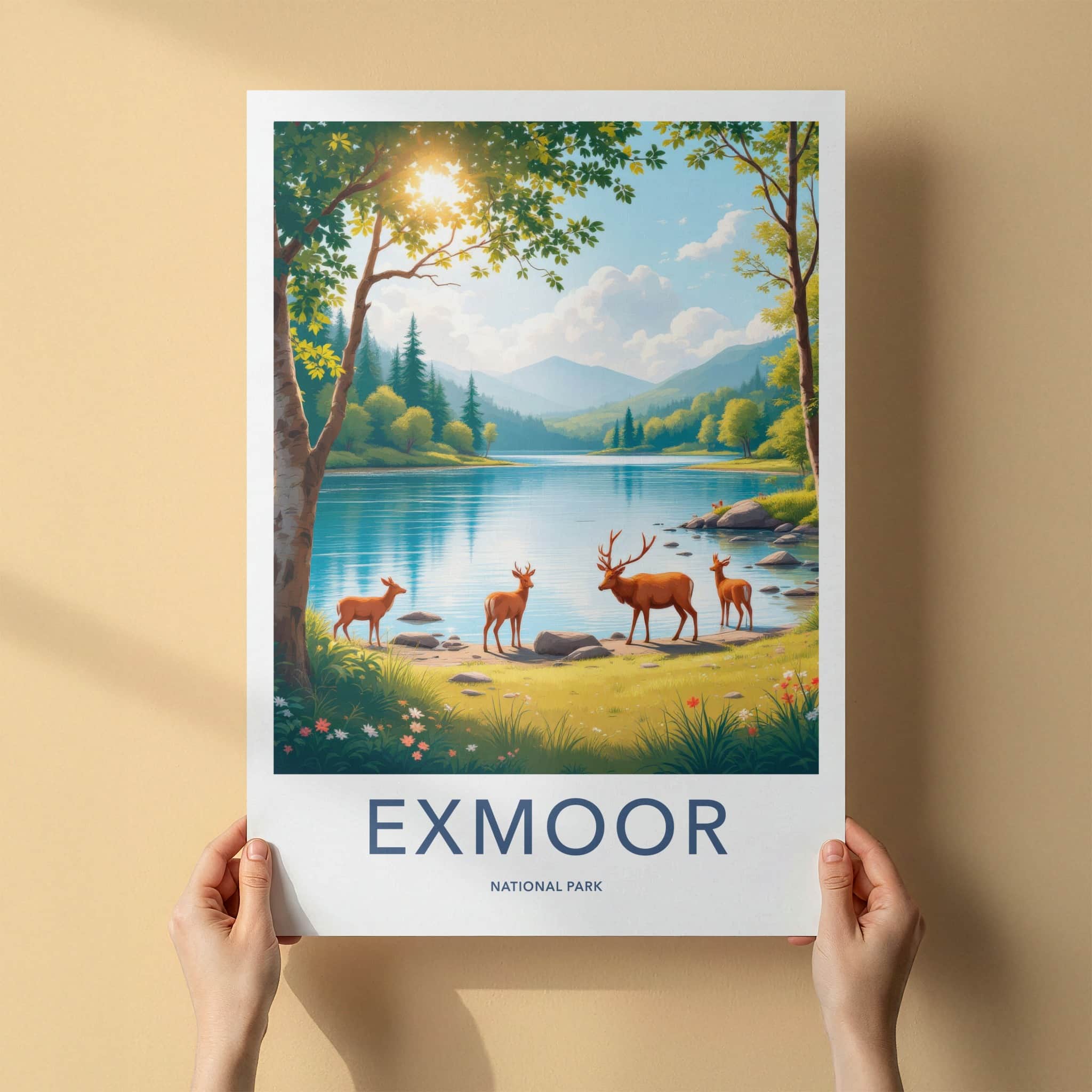Exmoor National Park Poster - United Kingdom Fine Art - Mountain Lake Deer Home Art