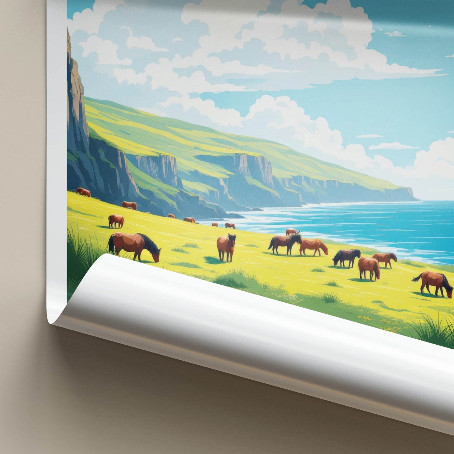 Exmoor National Park Poster - United Kingdom Travel Art - Horses Ocean Cliffs Wall Decor
