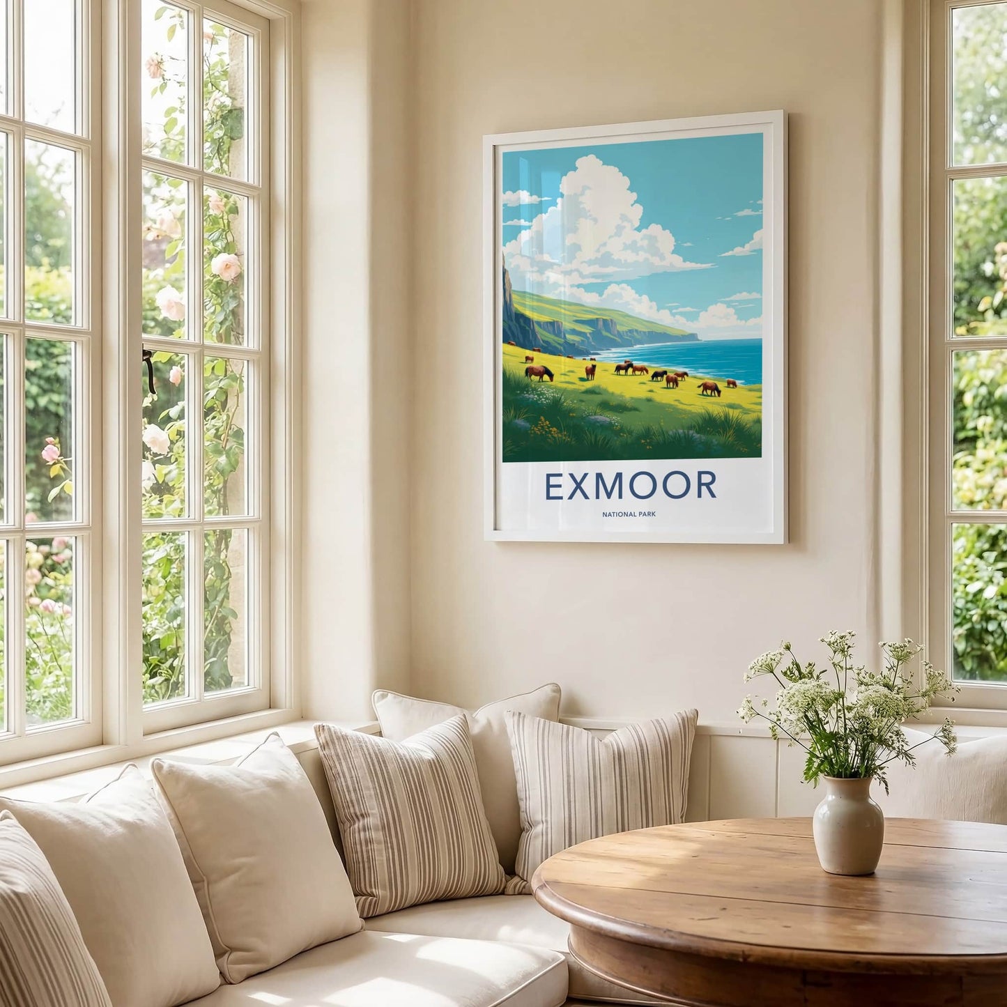 Exmoor National Park Poster - United Kingdom Travel Art - Horses Ocean Cliffs Wall Decor