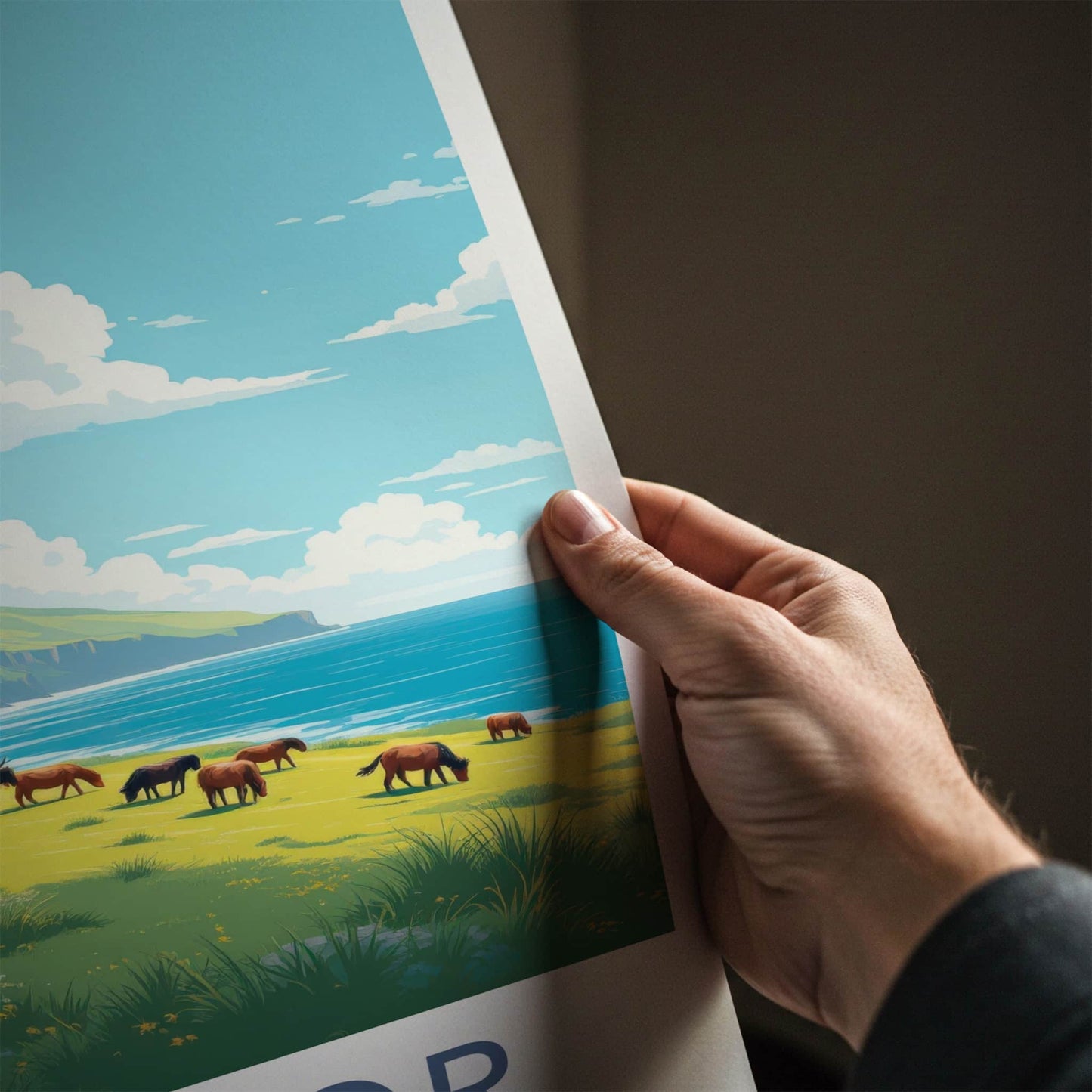 Exmoor National Park Poster - United Kingdom Travel Art - Horses Ocean Cliffs Wall Decor