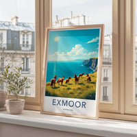 Exmoor National Park Poster - United Kingdom Wall Art - Wild Ponies Cliff Gift