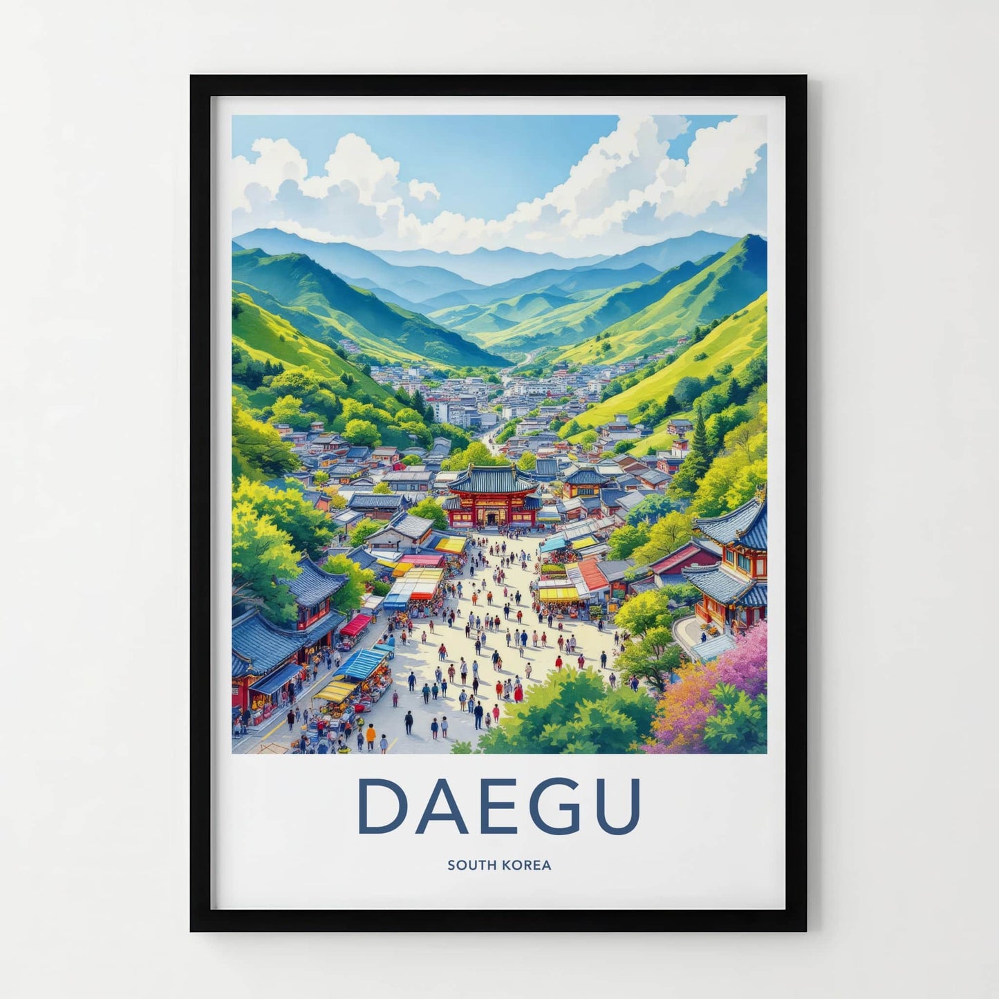 Daegu Poster - South Korea Travel Art - Mountain City Market Home Decor