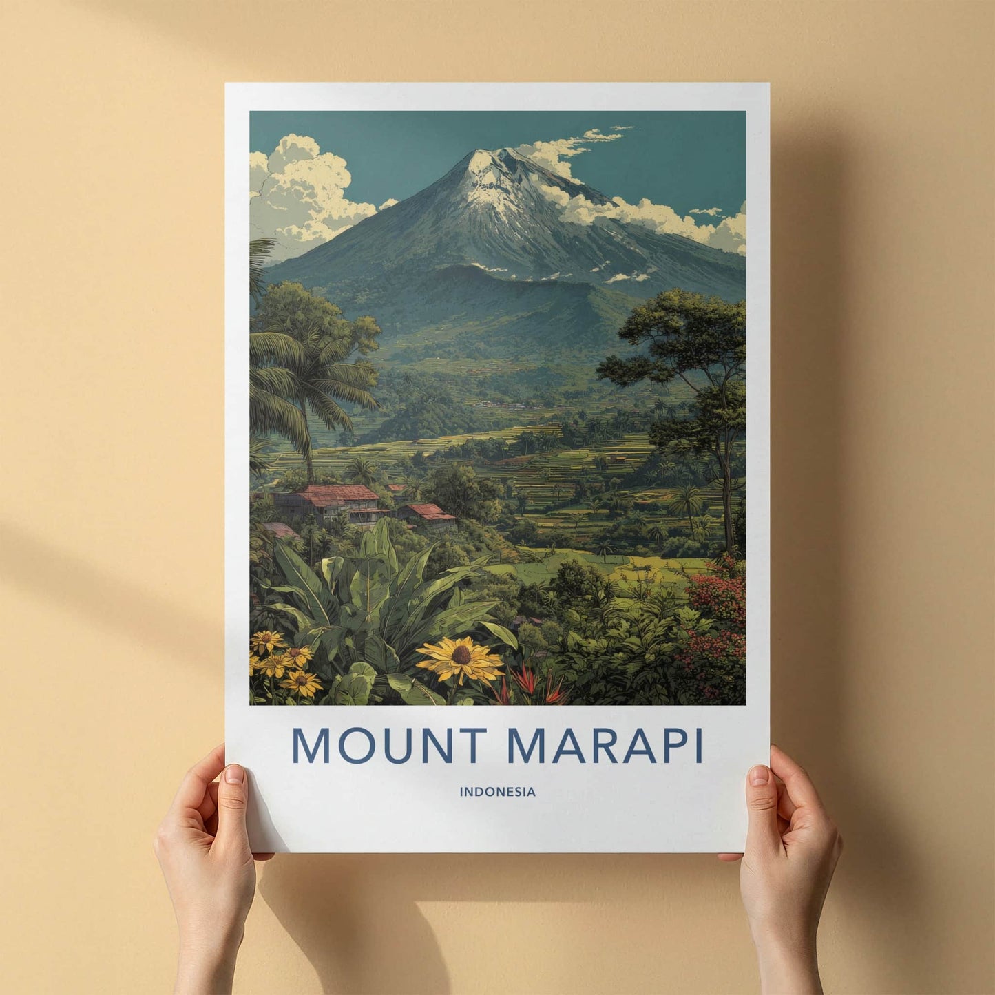 Mount Merapi Poster Indonesia Volcanic Peak Rice Terraces Art Print
