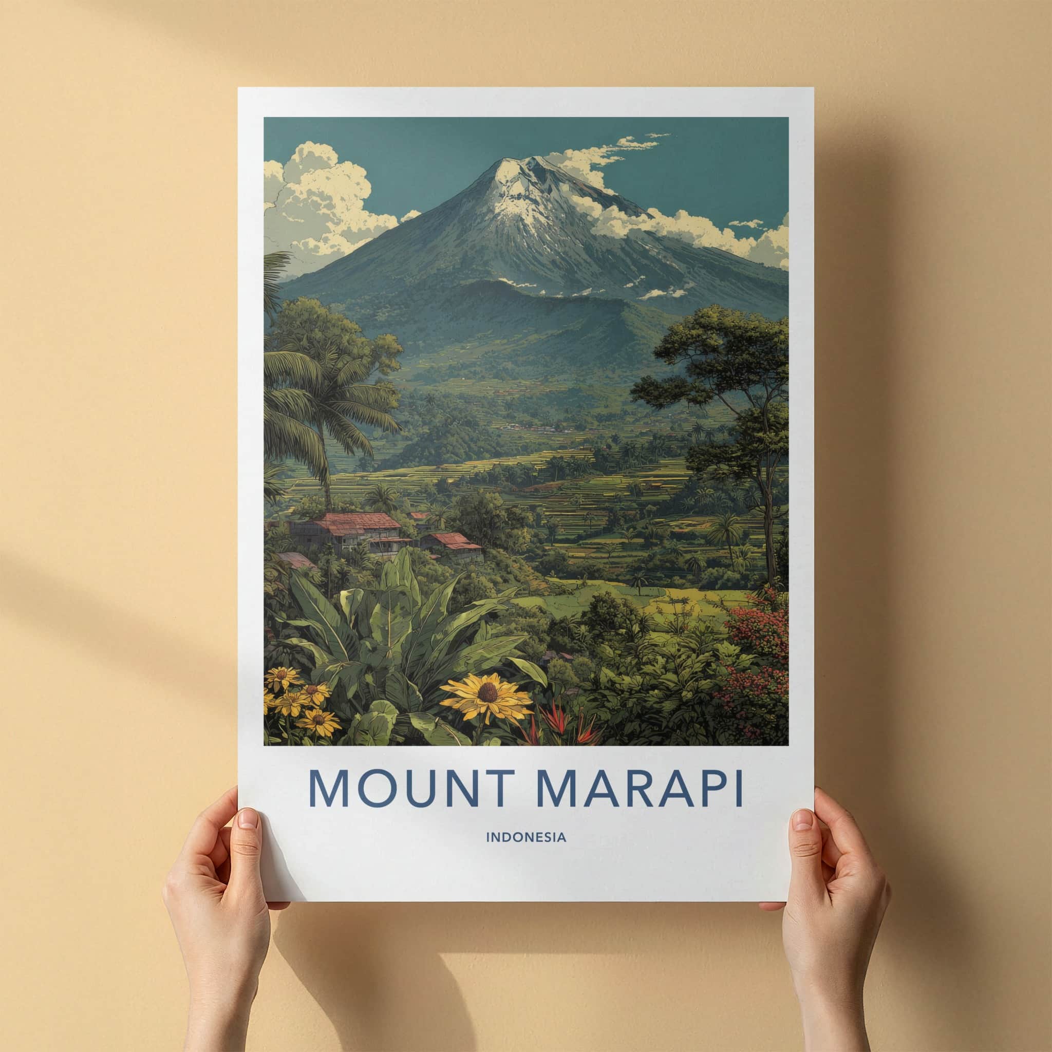 Mount Merapi Poster Indonesia Volcanic Peak Rice Terraces Art Print