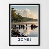 Gombe Poster - Tanzania Travel Art - Chimpanzee Water Reflections Home Decor