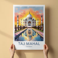Taj Mahal Poster - India Uttar Pradesh Sunset Reflection Art