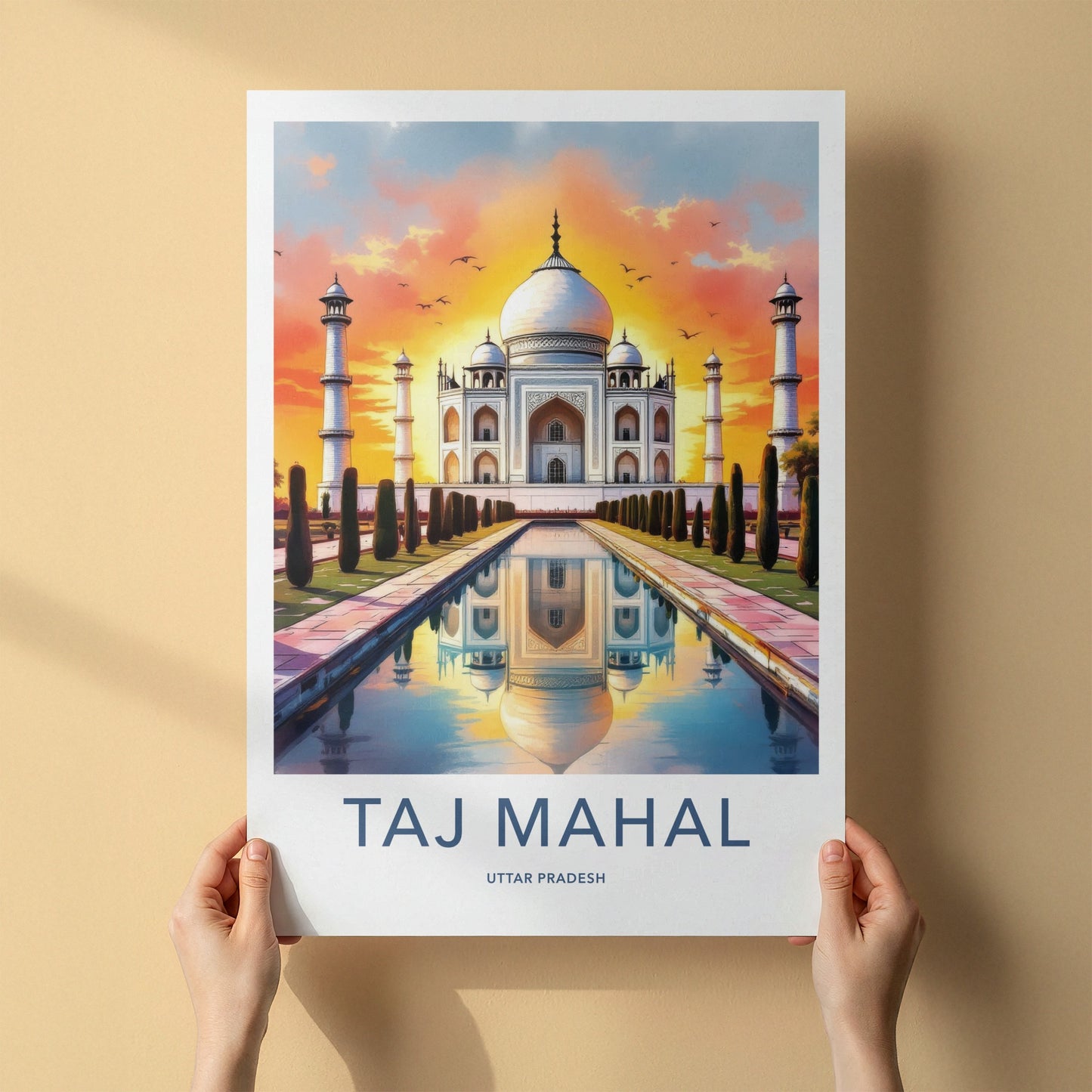 Taj Mahal Poster - India Uttar Pradesh Sunset Reflection Art