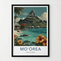 Moorea Poster - French Polynesia Overwater Bungalows Travel Art