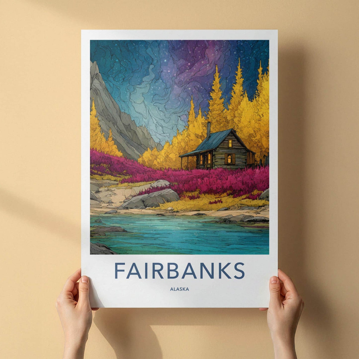 Fairbanks Poster - Alaska Scenic Art - Cozy Cabin Retreat Wall Decor