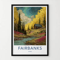Fairbanks Poster - Alaska Travel Print - Cabin River Autumn Gallery Art