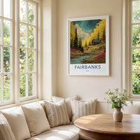 Fairbanks Poster - Alaska Travel Print - Cabin River Autumn Gallery Art