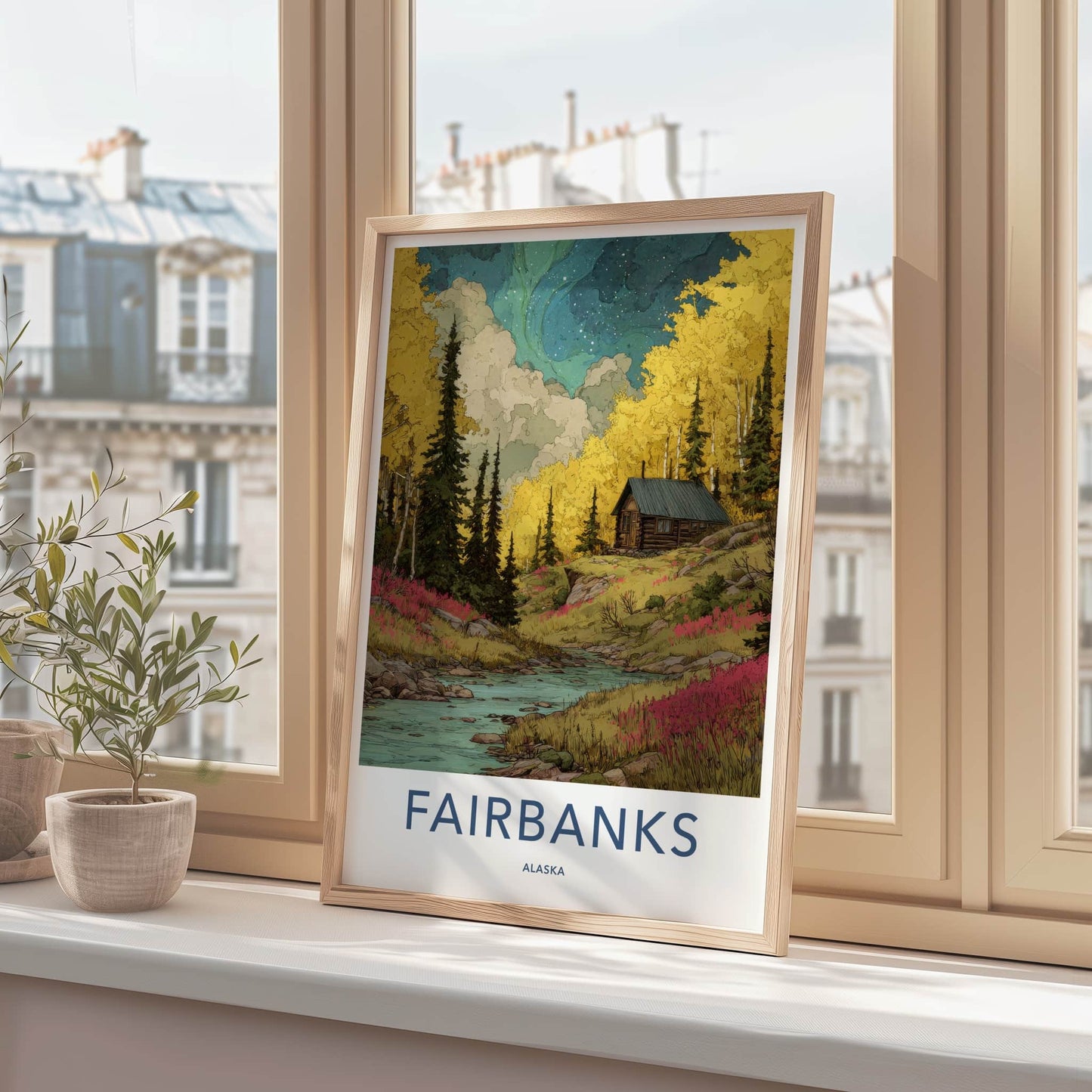 Fairbanks Poster - Alaska Travel Print - Cabin River Autumn Gallery Art