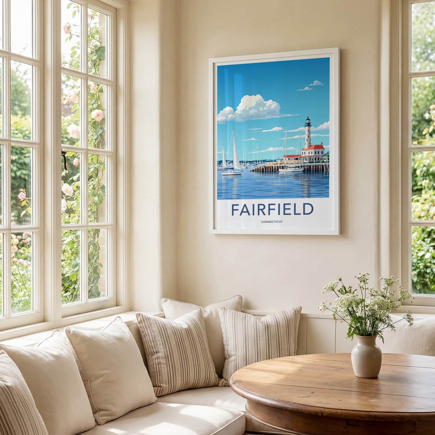 Fairfield Poster - Connecticut Art Print - Harbor Lighthouse Sailboats Wall Decor