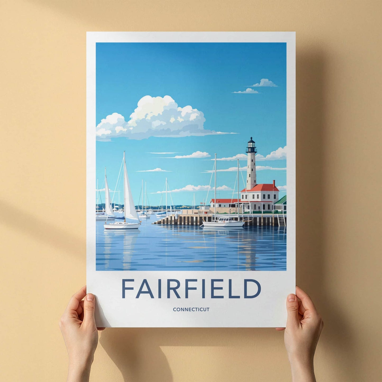 Fairfield Poster - Connecticut Art Print - Harbor Lighthouse Sailboats Wall Decor