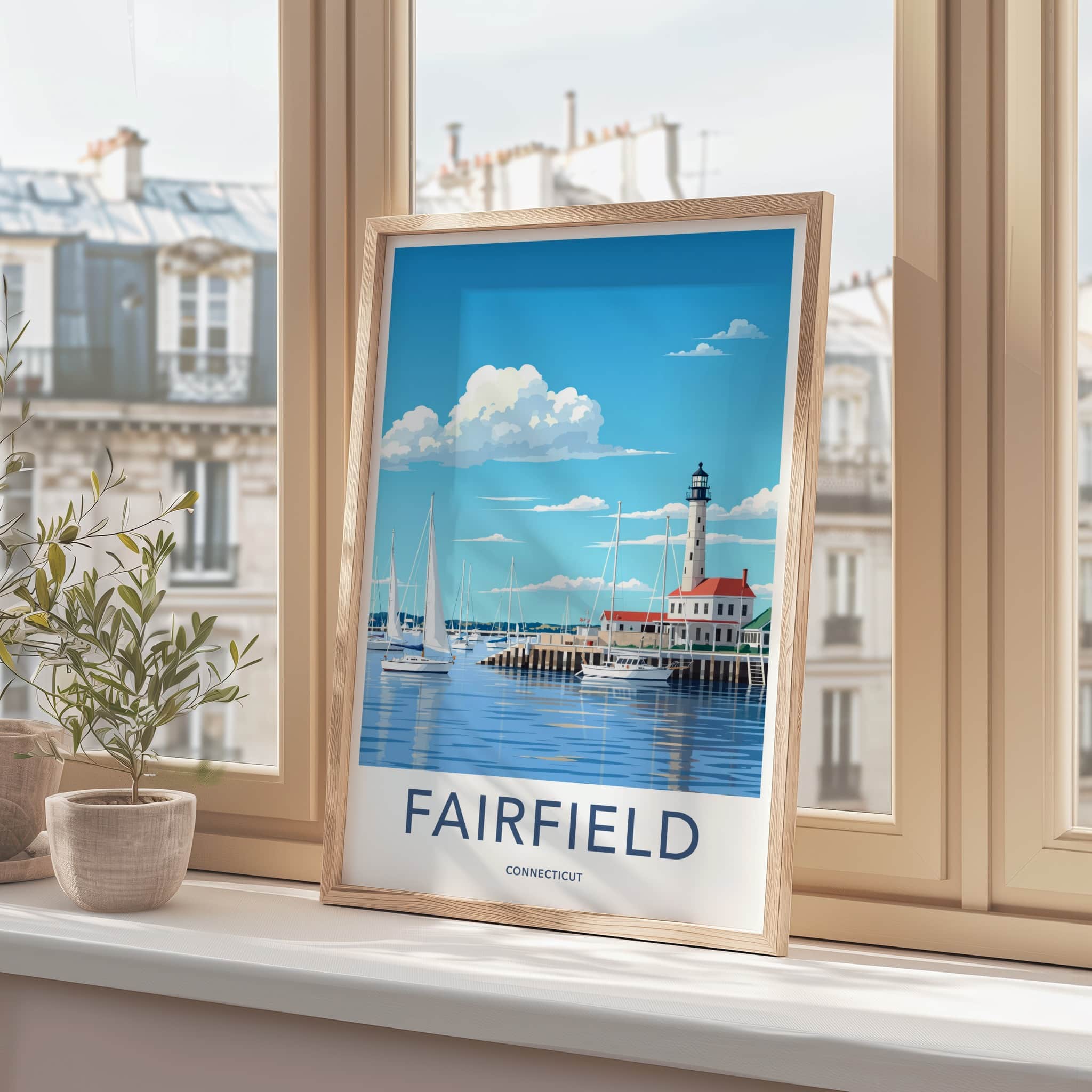 Fairfield Poster - Connecticut Art Print - Harbor Lighthouse Sailboats Wall Decor