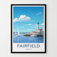 Fairfield Poster - Connecticut Art Print - Harbor Lighthouse Sailboats Wall Decor