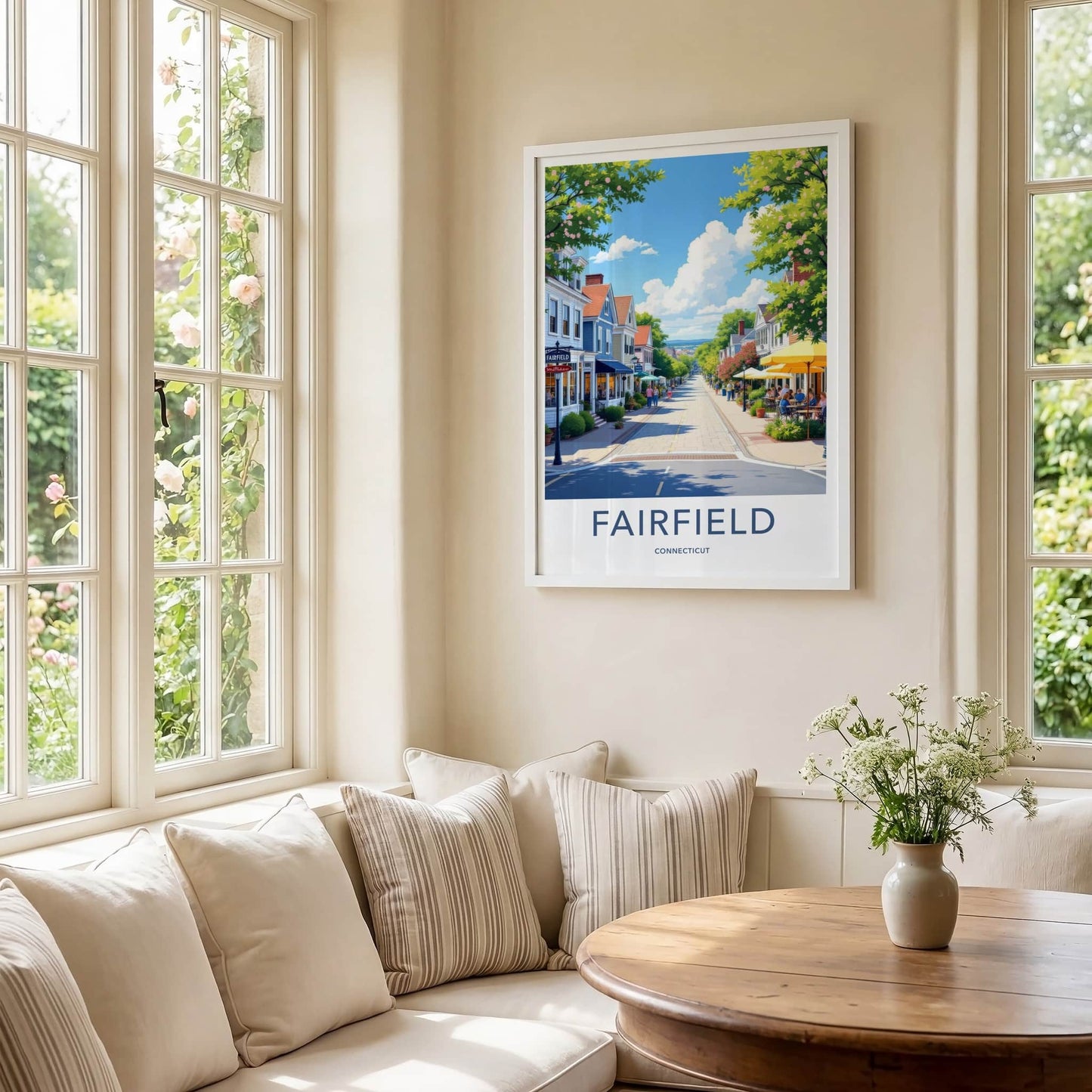 Fairfield Poster - Connecticut Travel Art - Bright Downtown Street Wall Decor