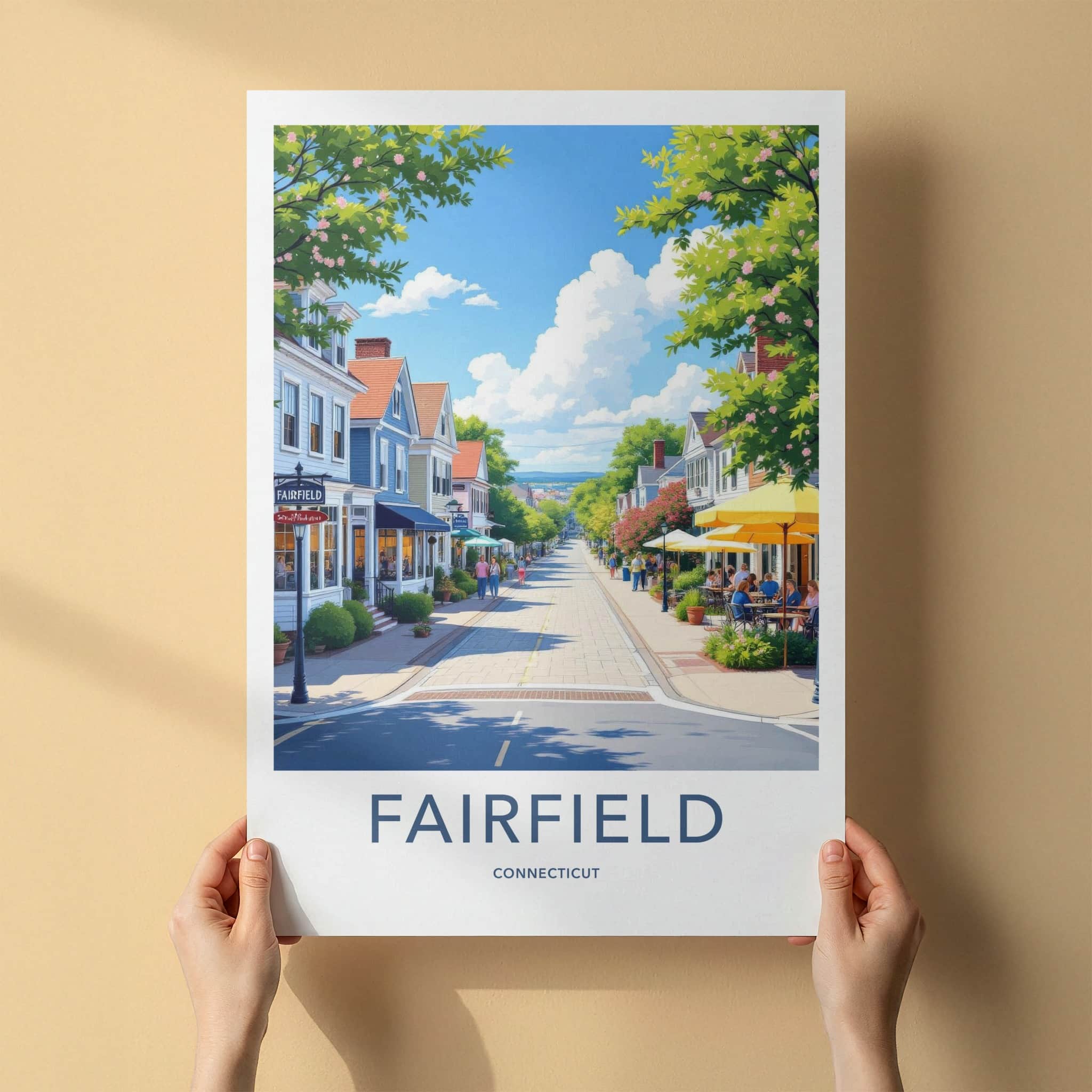 Fairfield Poster - Connecticut Travel Art - Bright Downtown Street Wall Decor