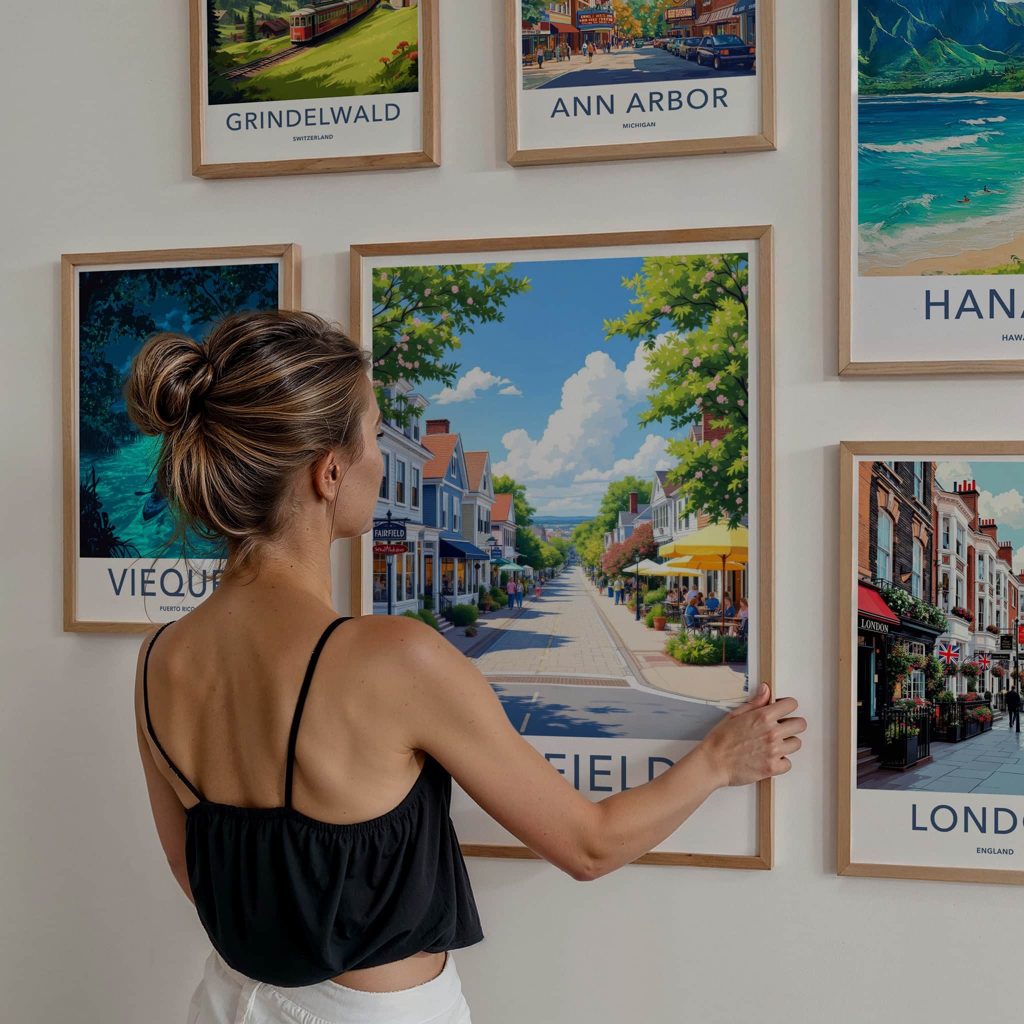 Fairfield Poster - Connecticut Travel Art - Bright Downtown Street Wall Decor