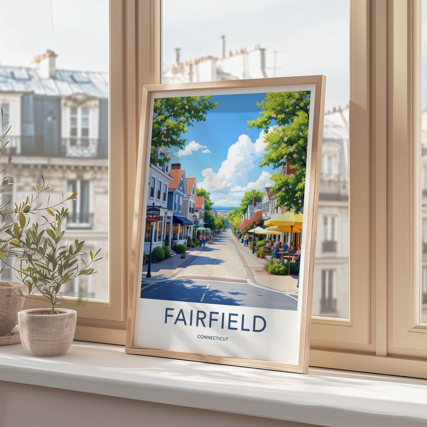 Fairfield Poster - Connecticut Travel Art - Bright Downtown Street Wall Decor