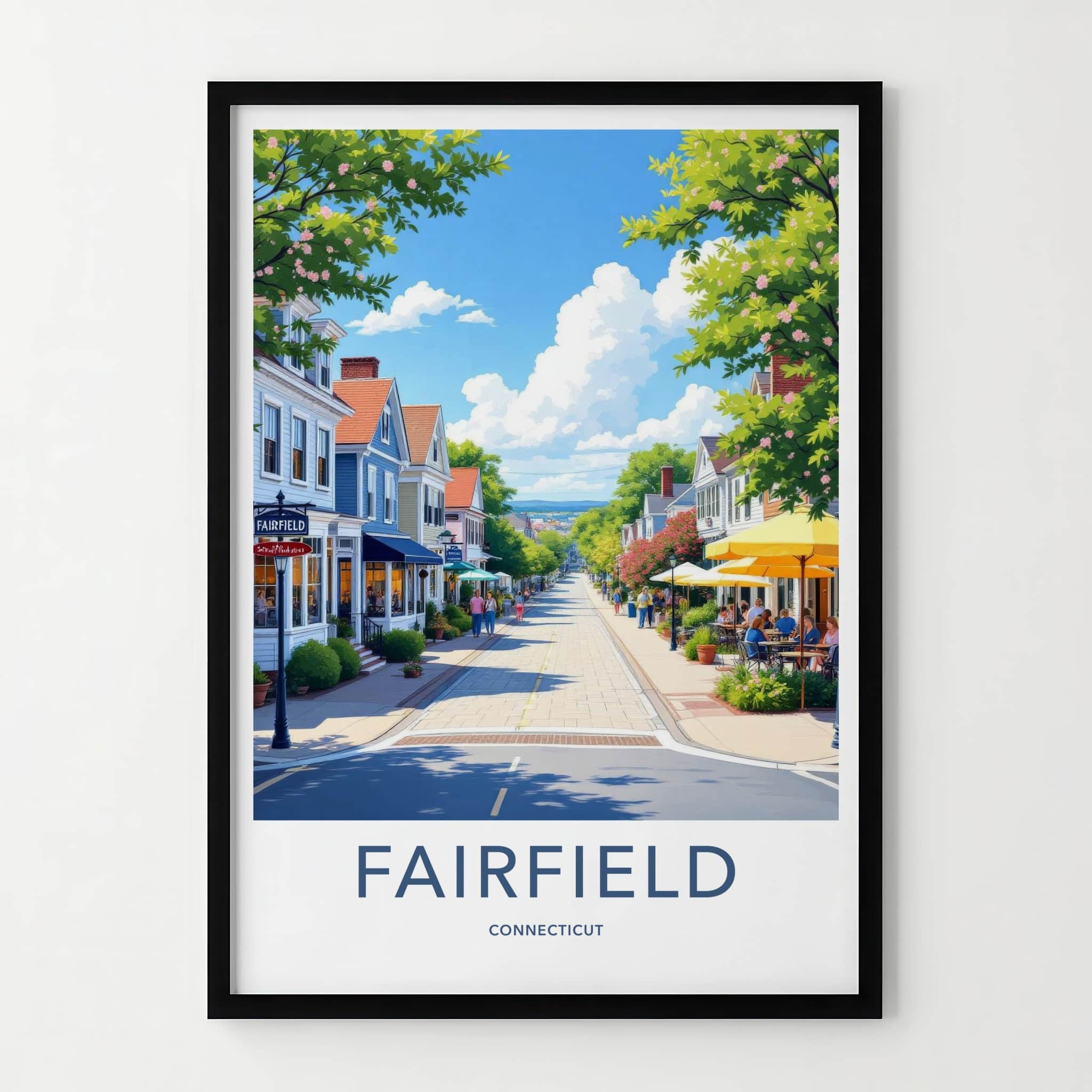 Fairfield Poster - Connecticut Travel Art - Bright Downtown Street Wall Decor