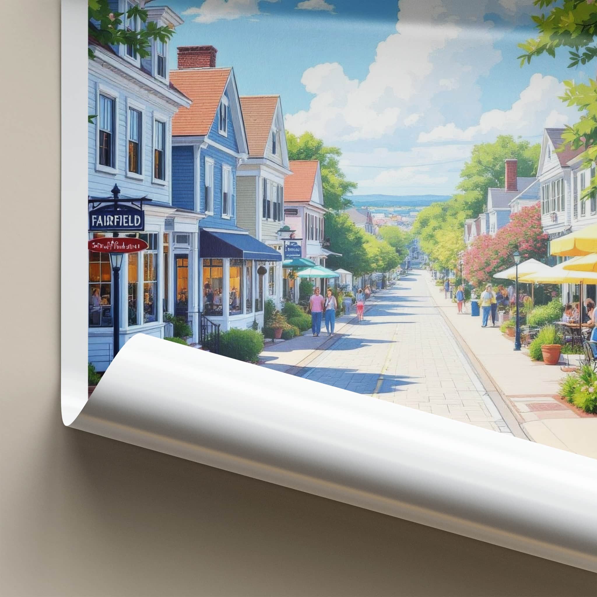 Fairfield Poster - Connecticut Travel Art - Bright Downtown Street Wall Decor