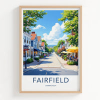 Fairfield Poster - Connecticut Travel Art - Bright Downtown Street Wall Decor