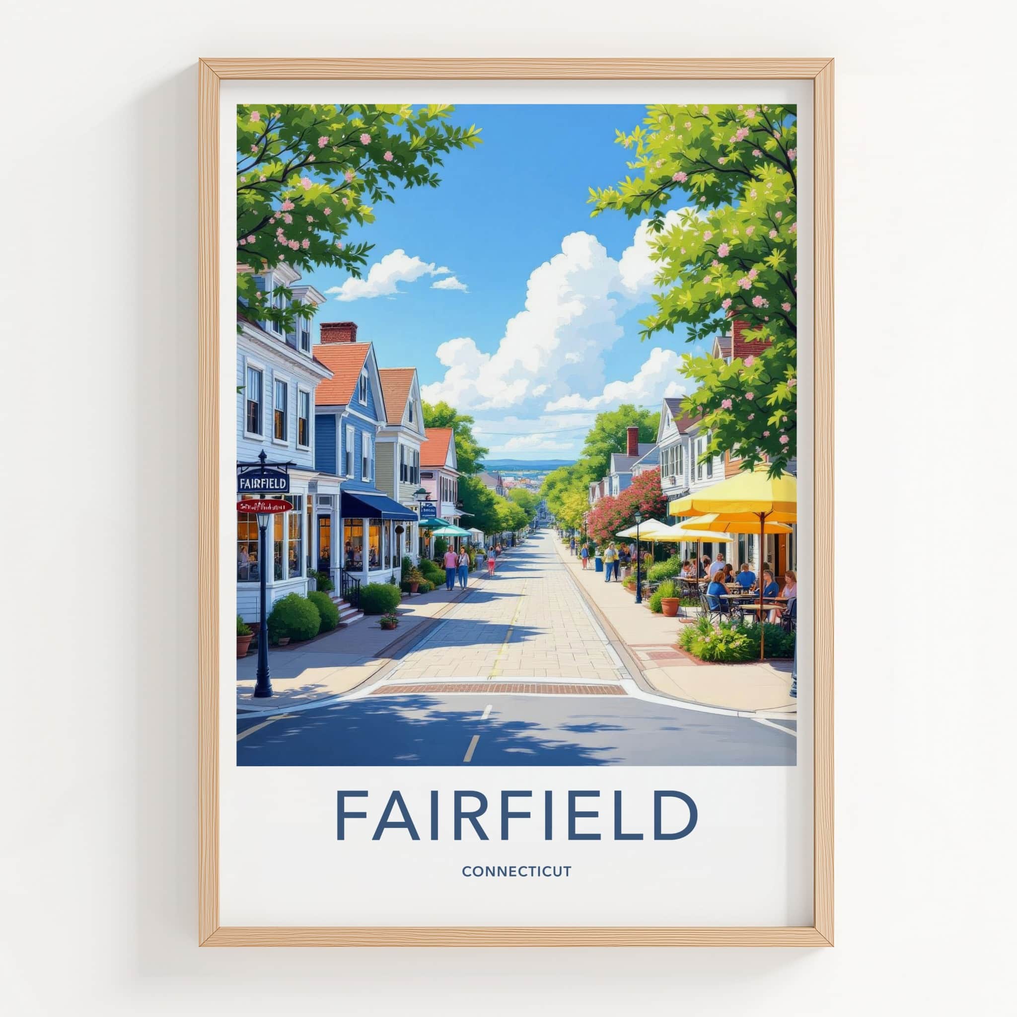 Fairfield Poster - Connecticut Travel Art - Bright Downtown Street Wall Decor