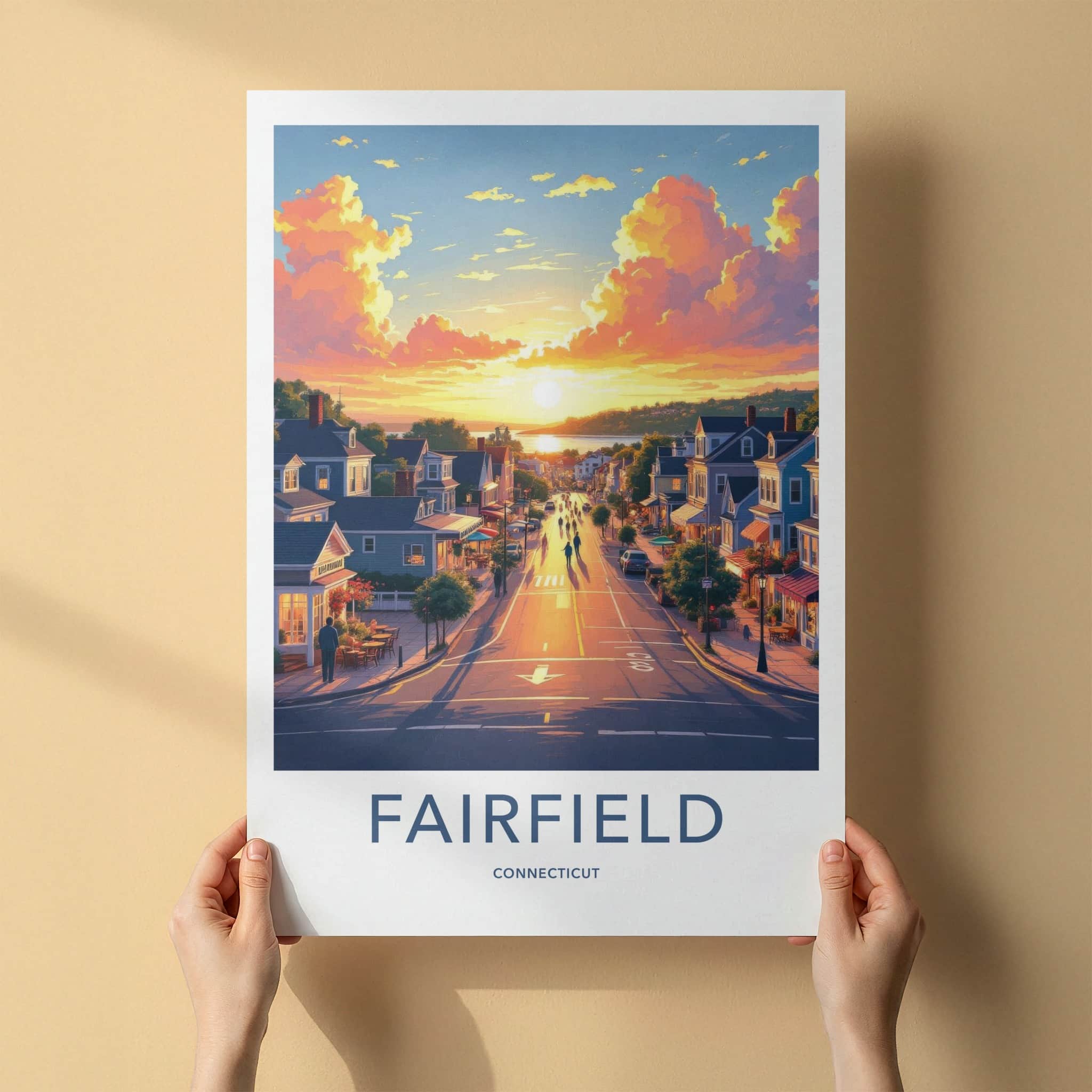 Fairfield Poster - Connecticut Travel Art - Vibrant Evening Street Home Decor