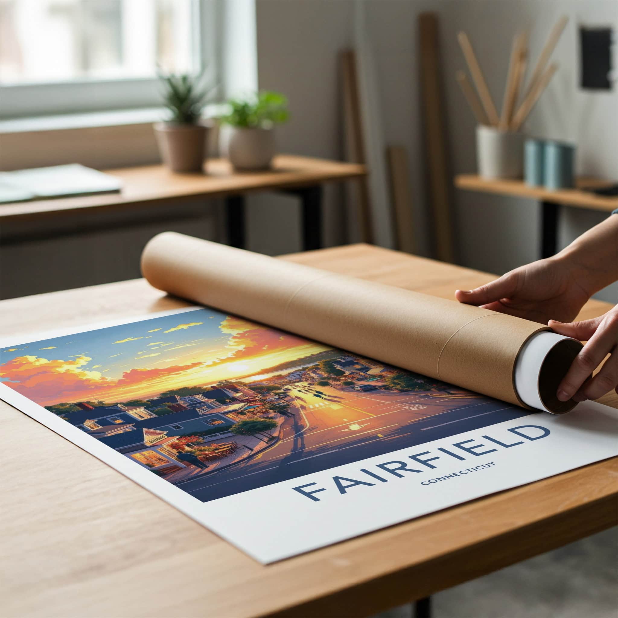 Fairfield Poster - Connecticut Travel Art - Vibrant Evening Street Home Decor