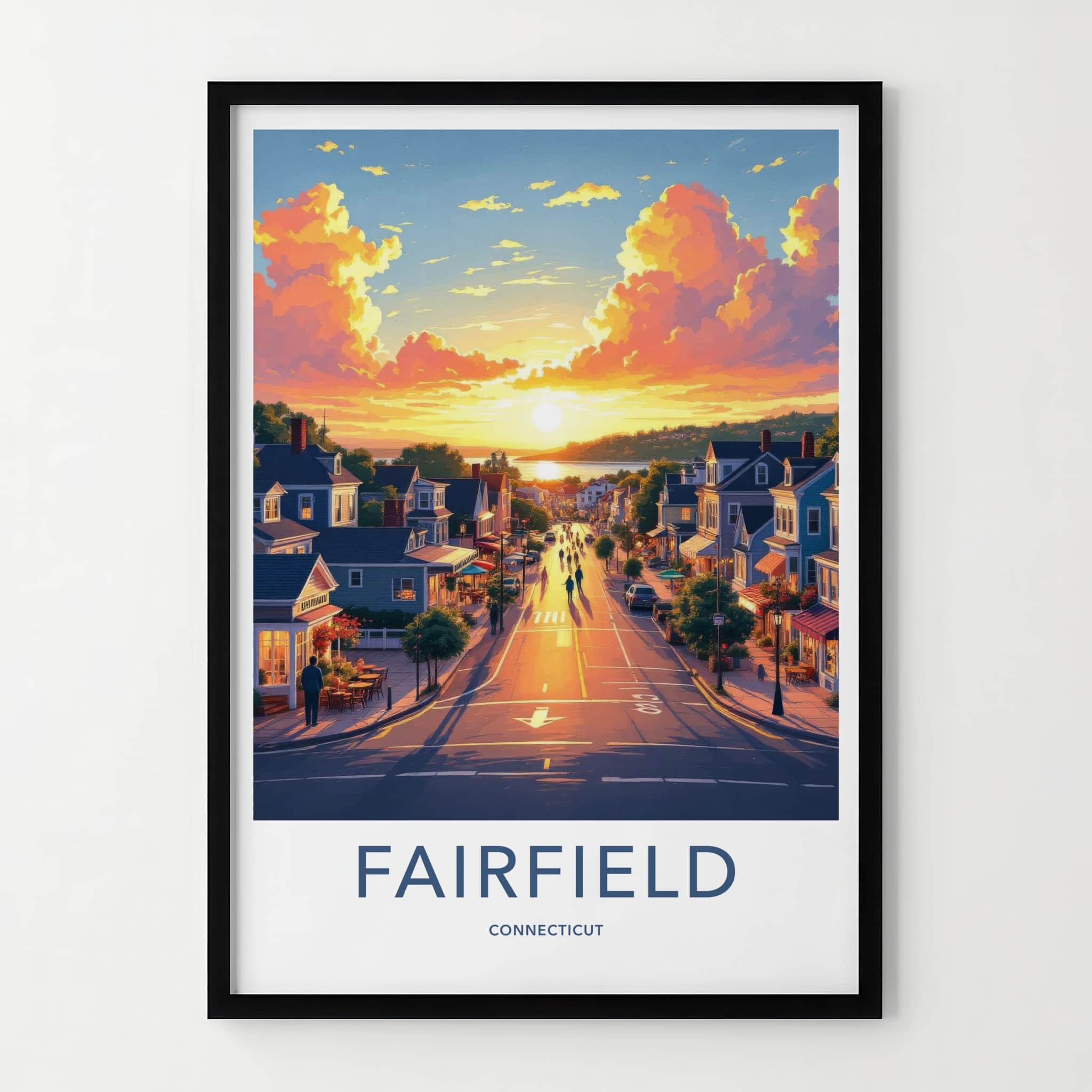 Fairfield Poster - Connecticut Travel Art - Vibrant Evening Street Home Decor