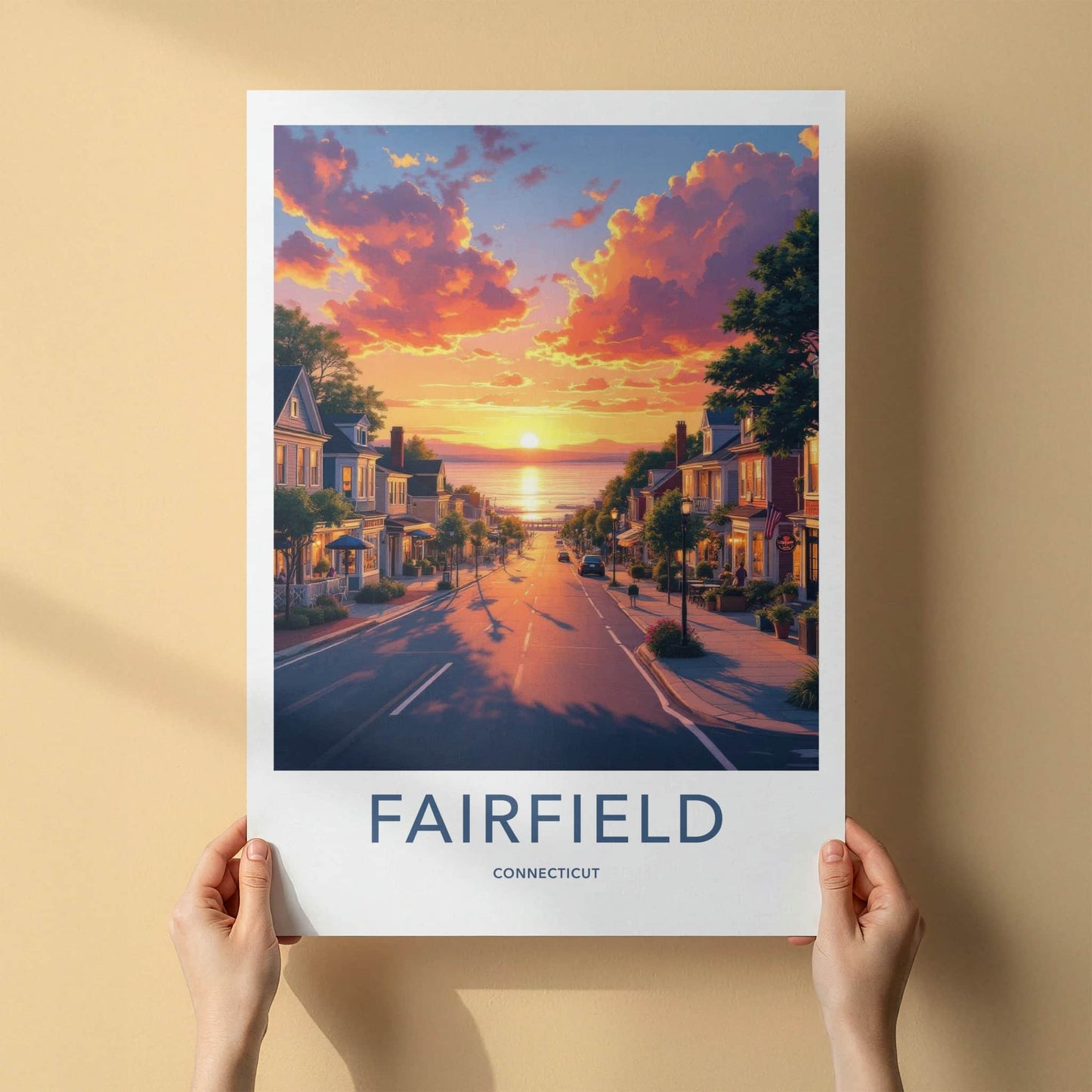 Fairfield Poster - Connecticut Travel Art - Vibrant Sunset Town Home Decor