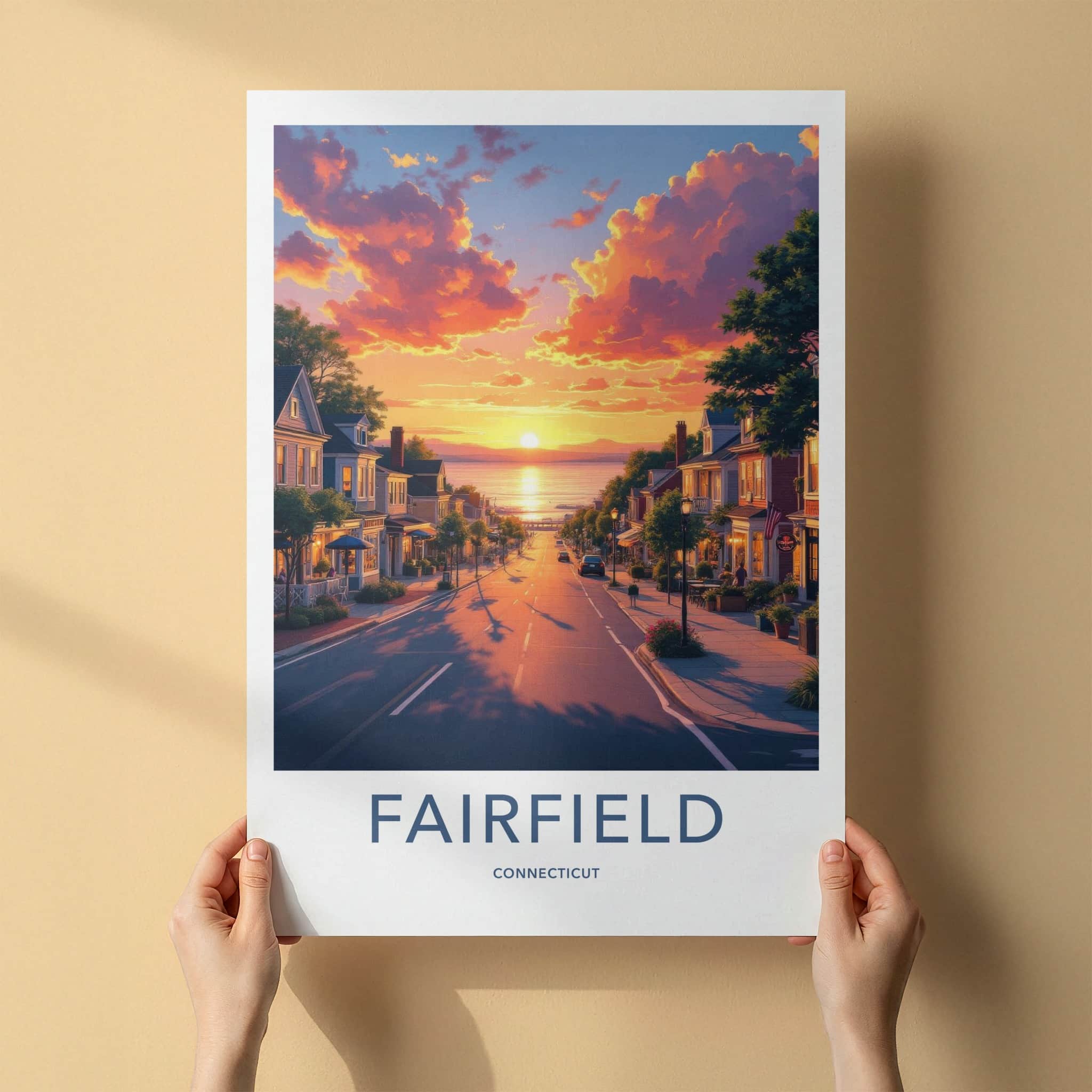 Fairfield Poster - Connecticut Travel Art - Vibrant Sunset Town Home Decor