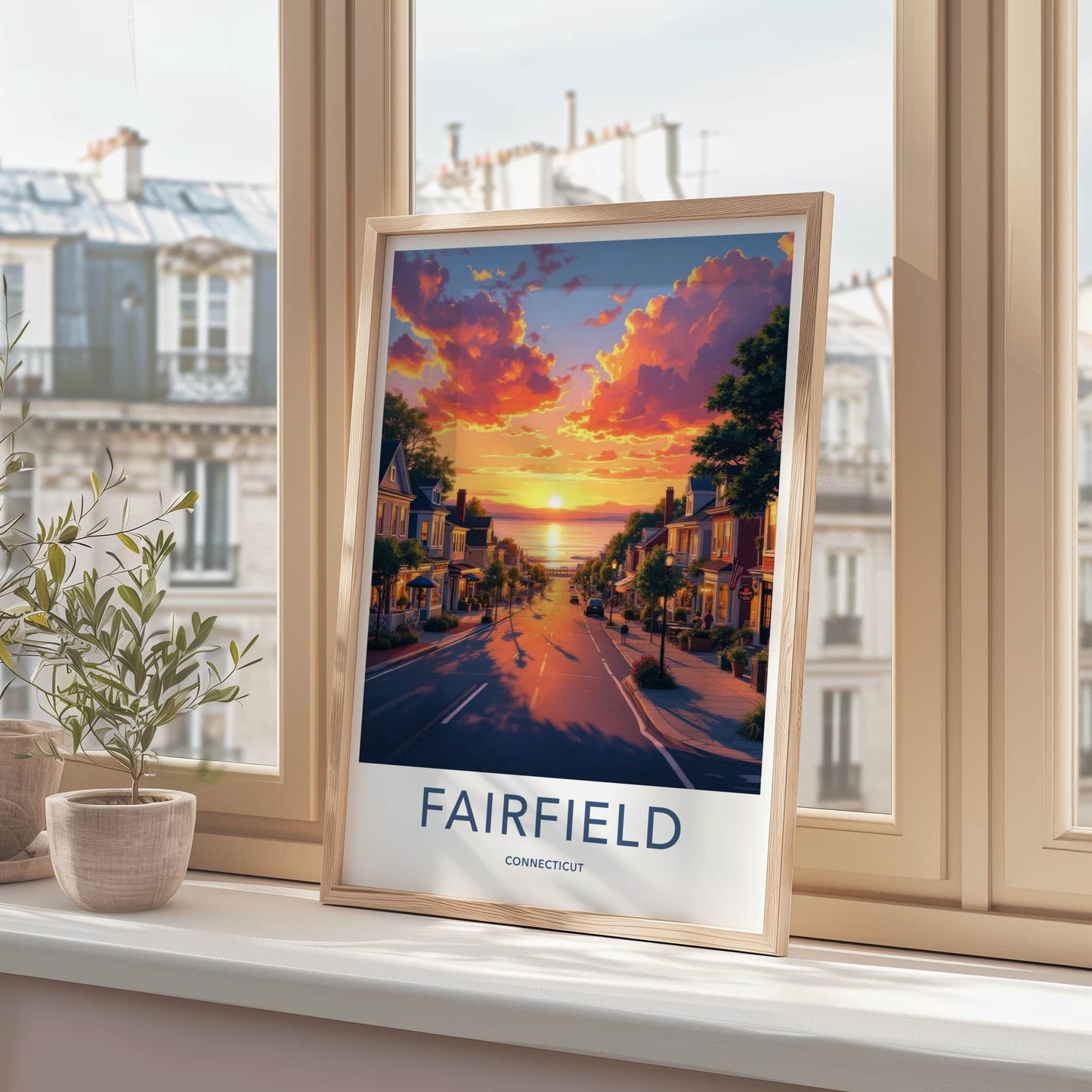 Fairfield Poster - Connecticut Travel Art - Vibrant Sunset Town Home Decor